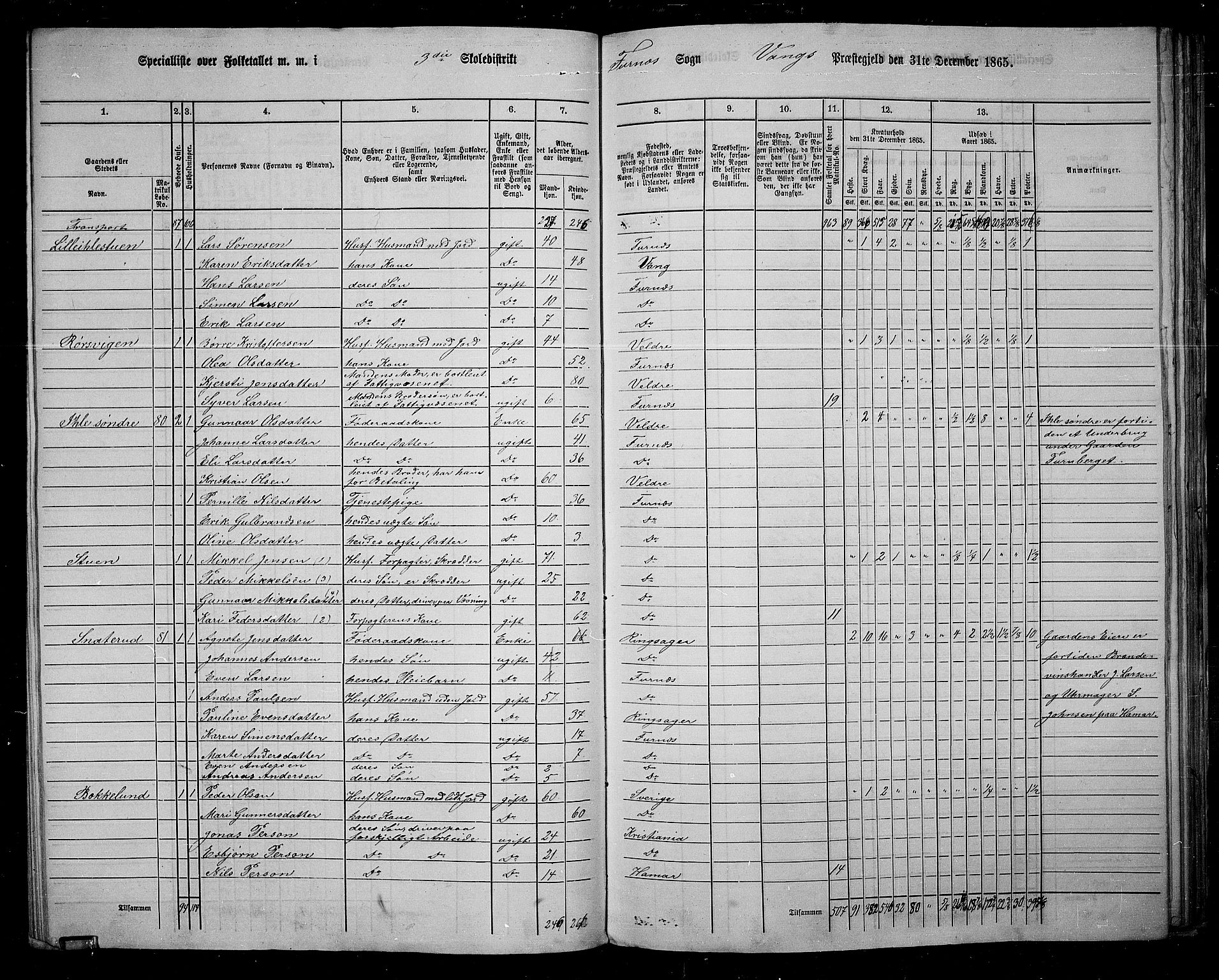 RA, 1865 census for Vang/Vang og Furnes, 1865, p. 85