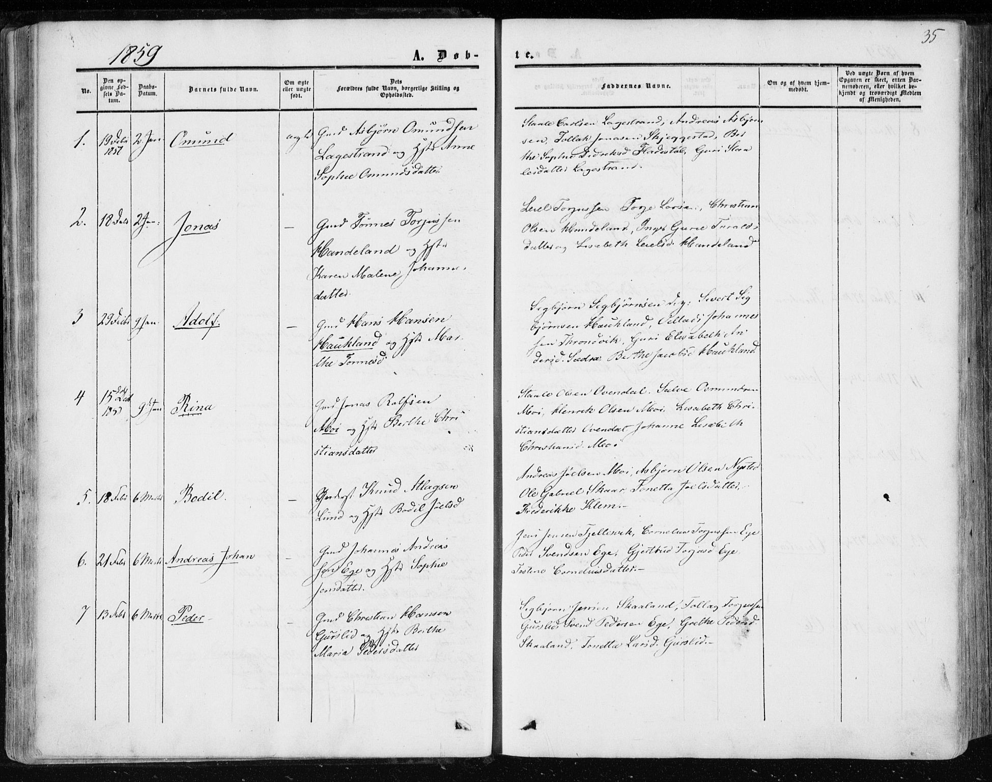 Lund sokneprestkontor, SAST/A-101809/S06/L0009: Parish register (official) no. A 8, 1853-1877, p. 35