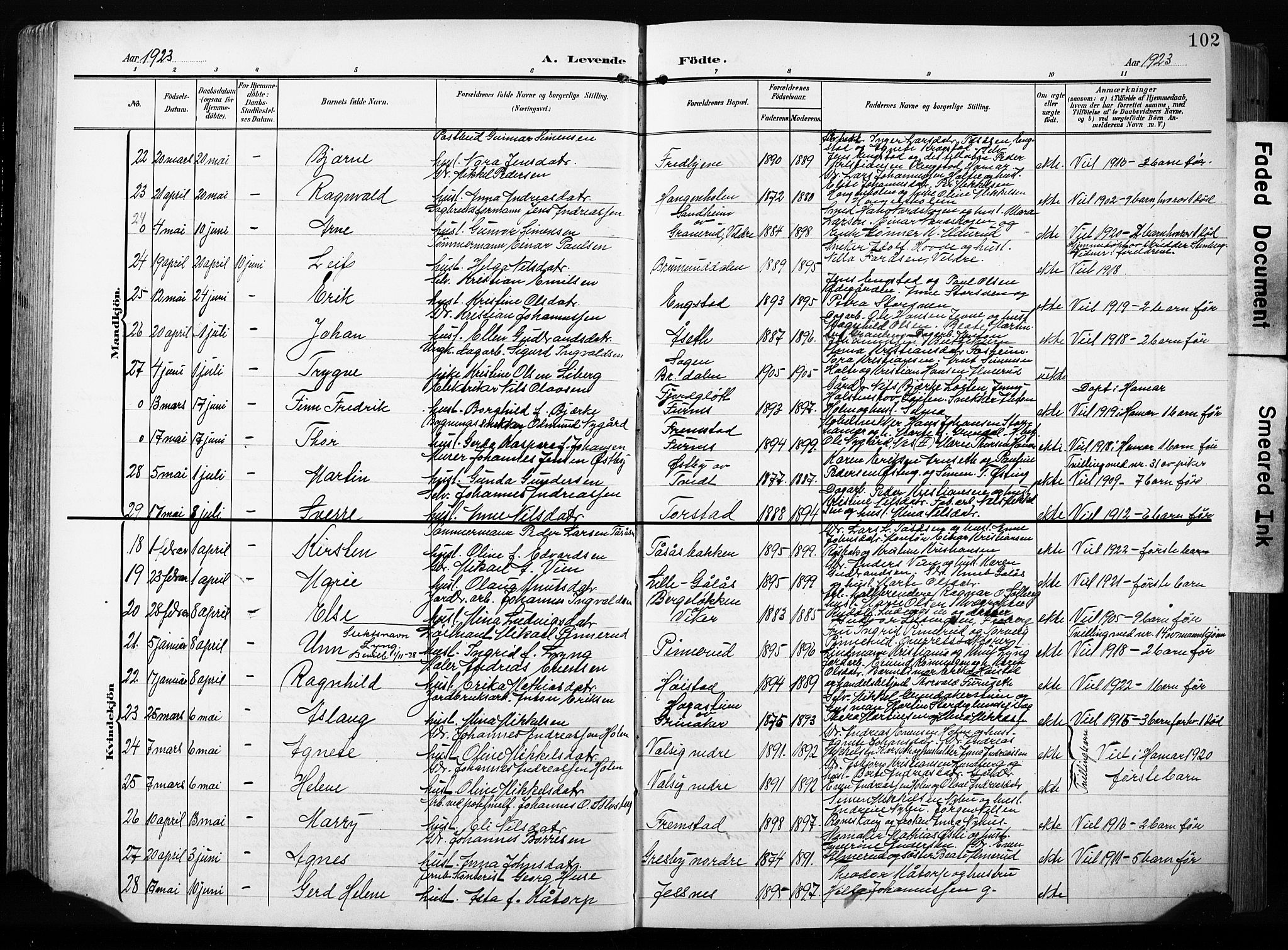 Furnes prestekontor, AV/SAH-PREST-012/L/La/L0001: Parish register (copy) no. 1, 1904-1933, p. 102
