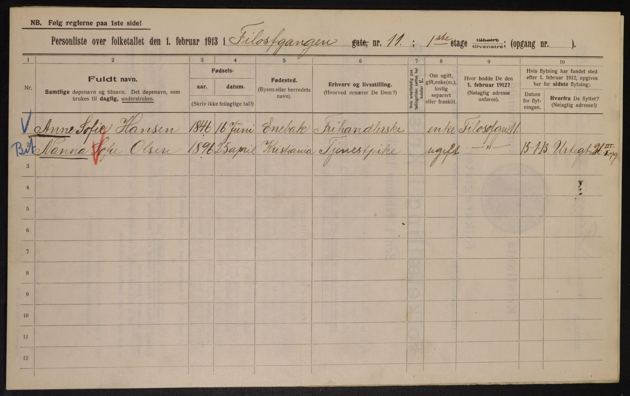 OBA, Municipal Census 1913 for Kristiania, 1913, p. 24410