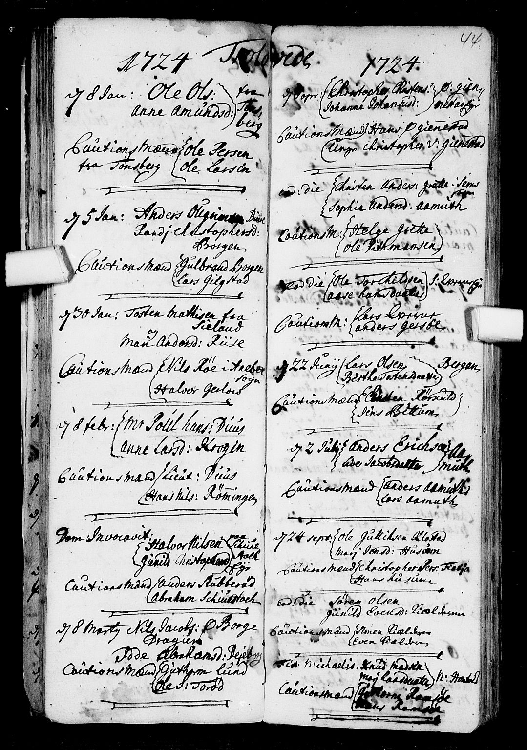 Stokke kirkebøker, AV/SAKO-A-320/F/Fa/L0001: Parish register (official) no. I 1, 1717-1733, p. 44