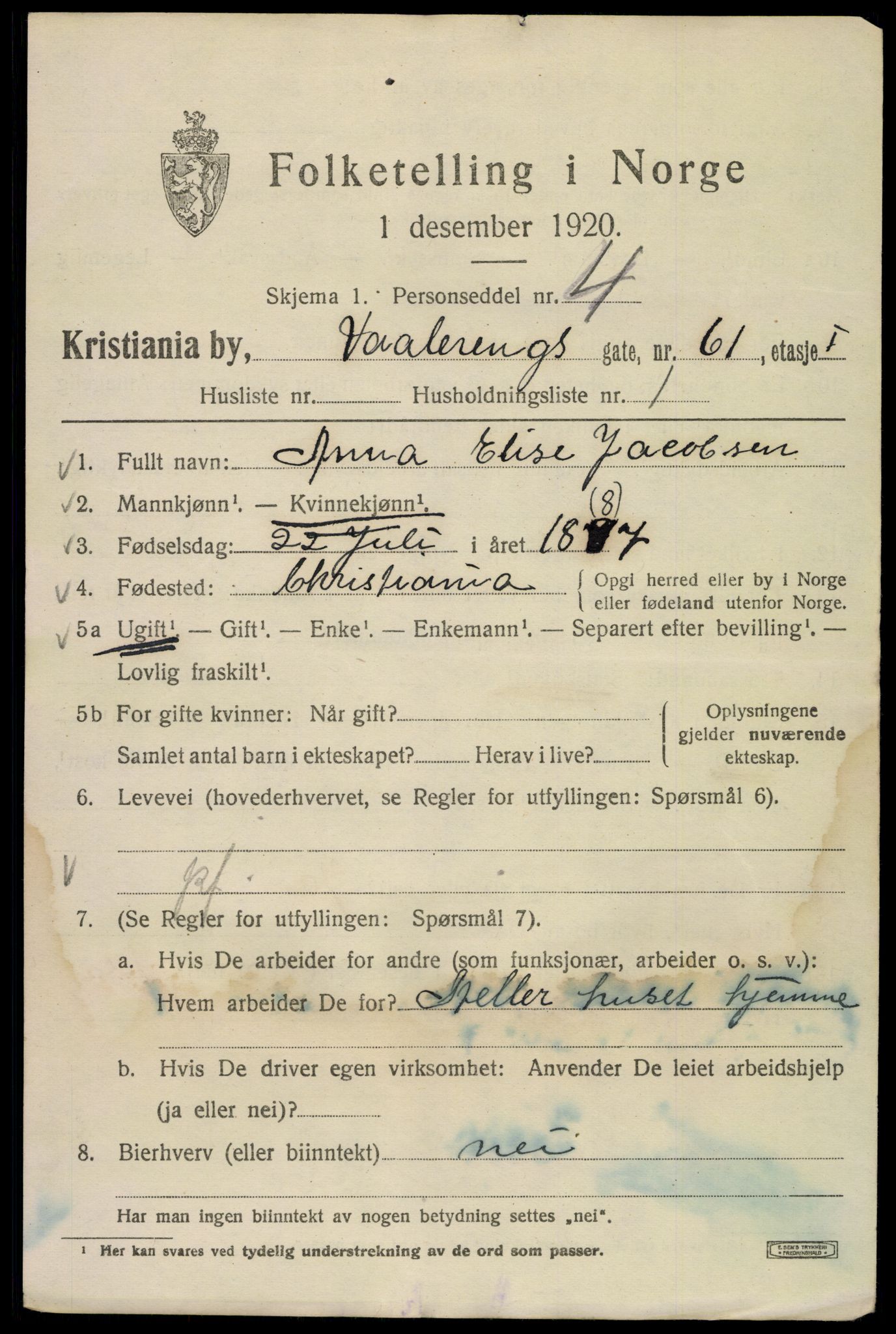 SAO, 1920 census for Kristiania, 1920, p. 626643