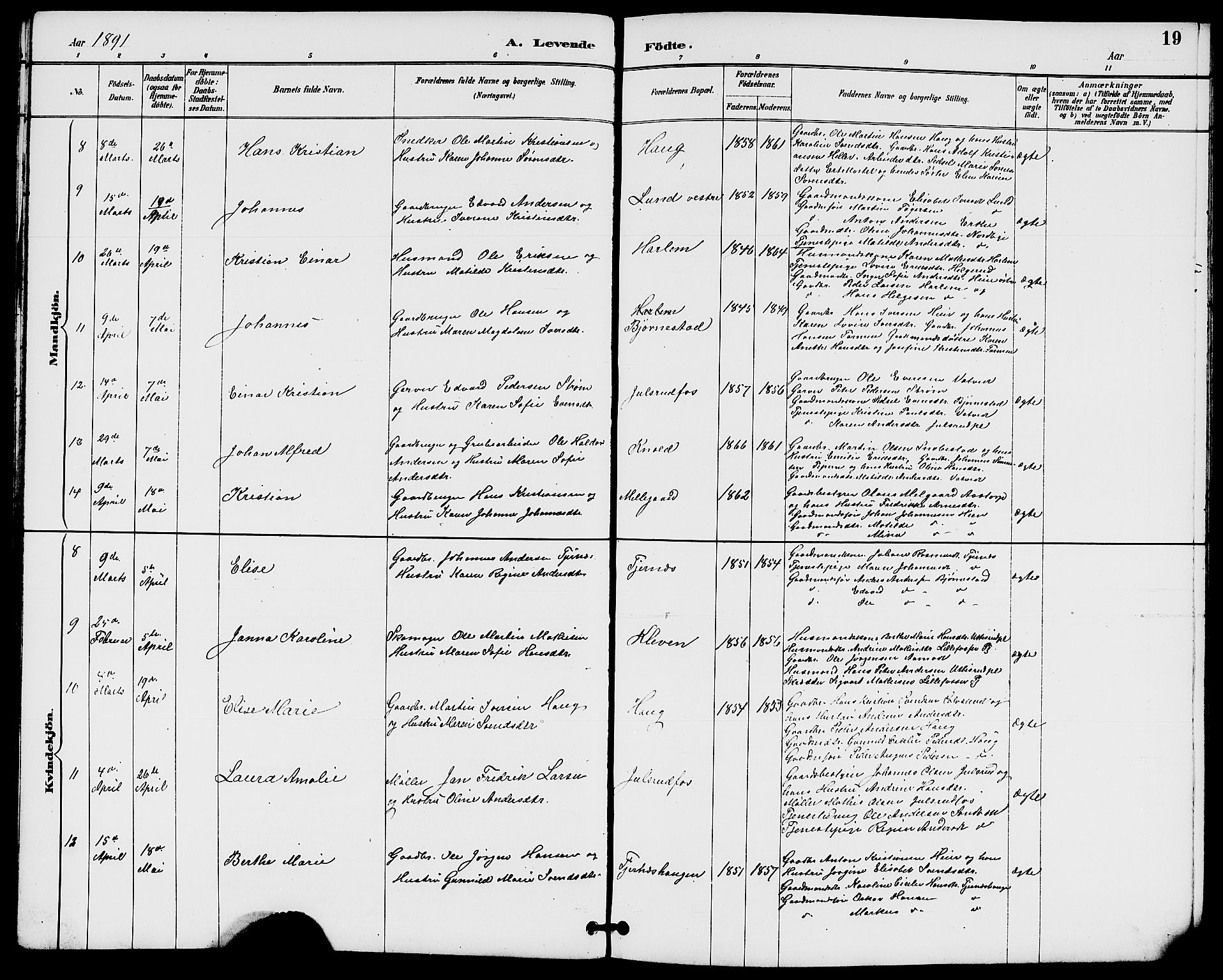 Rakkestad prestekontor Kirkebøker, AV/SAO-A-2008/G/Gb/L0001: Parish register (copy) no. II 1, 1887-1909, p. 19