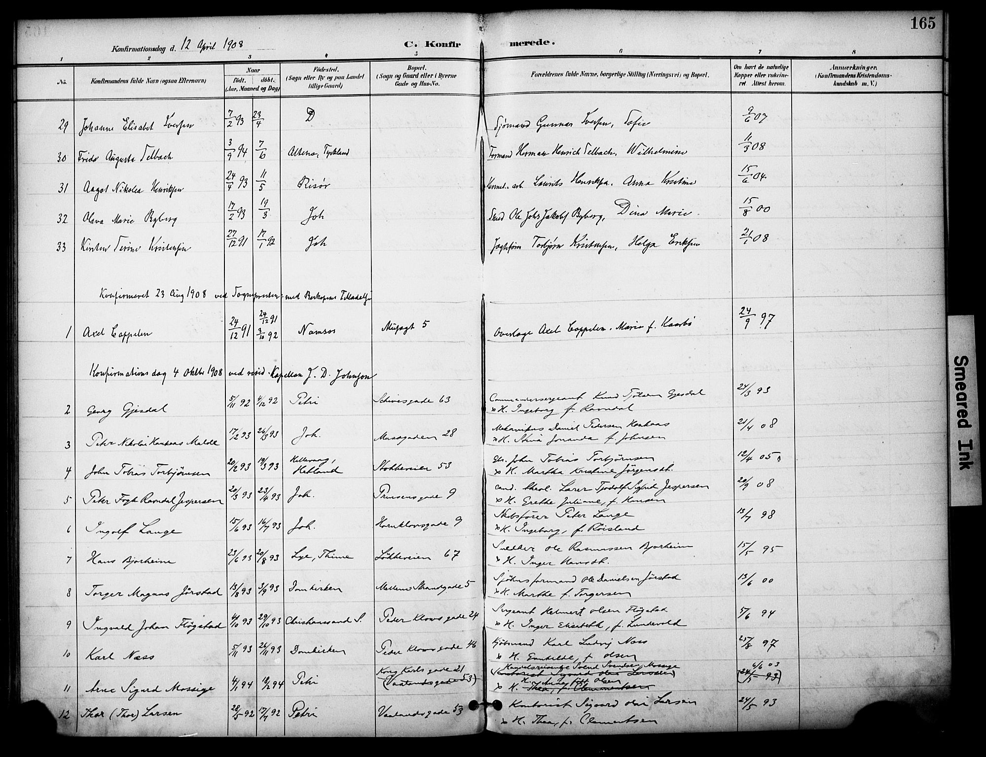 Domkirken sokneprestkontor, AV/SAST-A-101812/001/30/30BA/L0031: Parish register (official) no. A 30, 1896-1916, p. 165