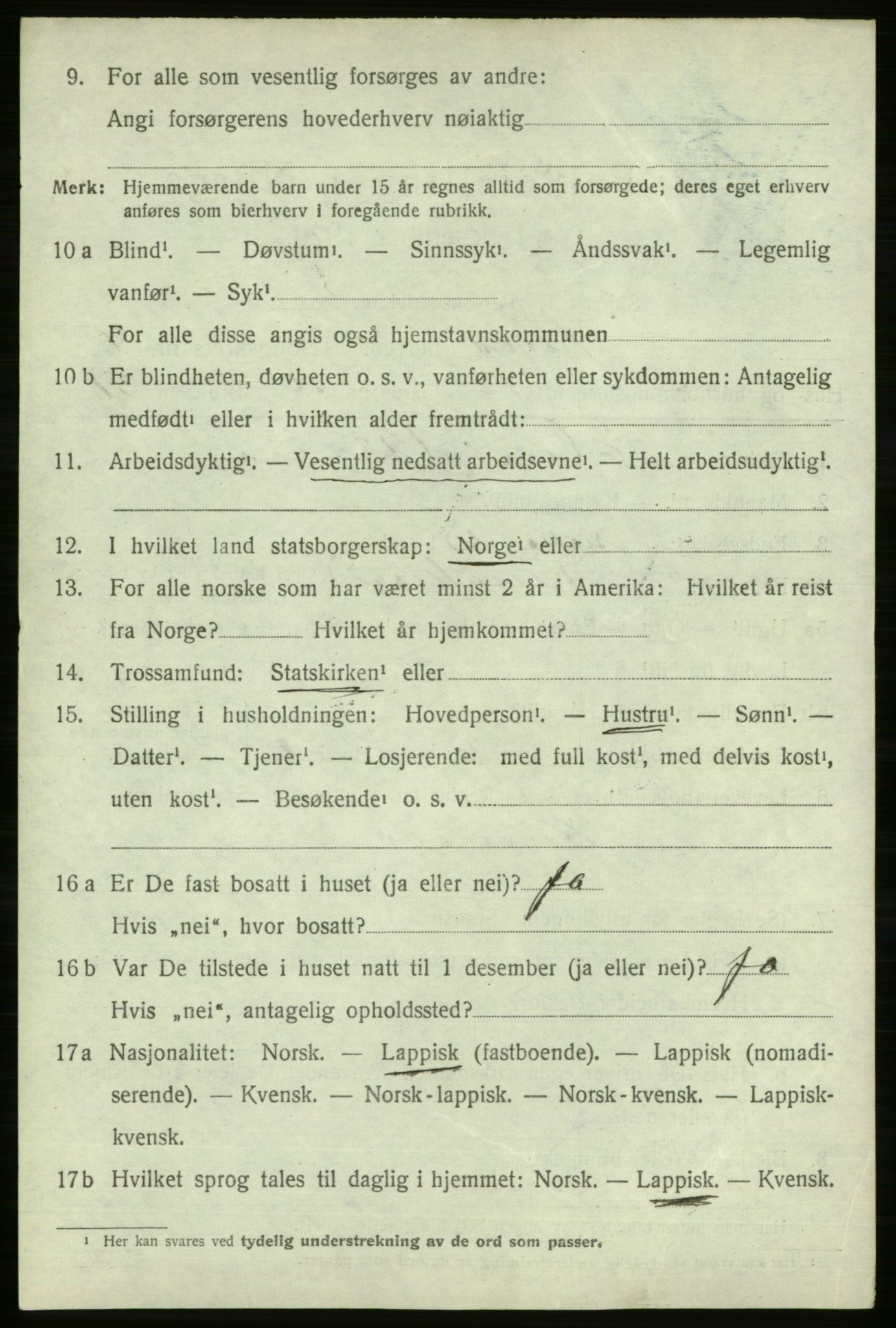 SATØ, 1920 census for Tana, 1920, p. 3025