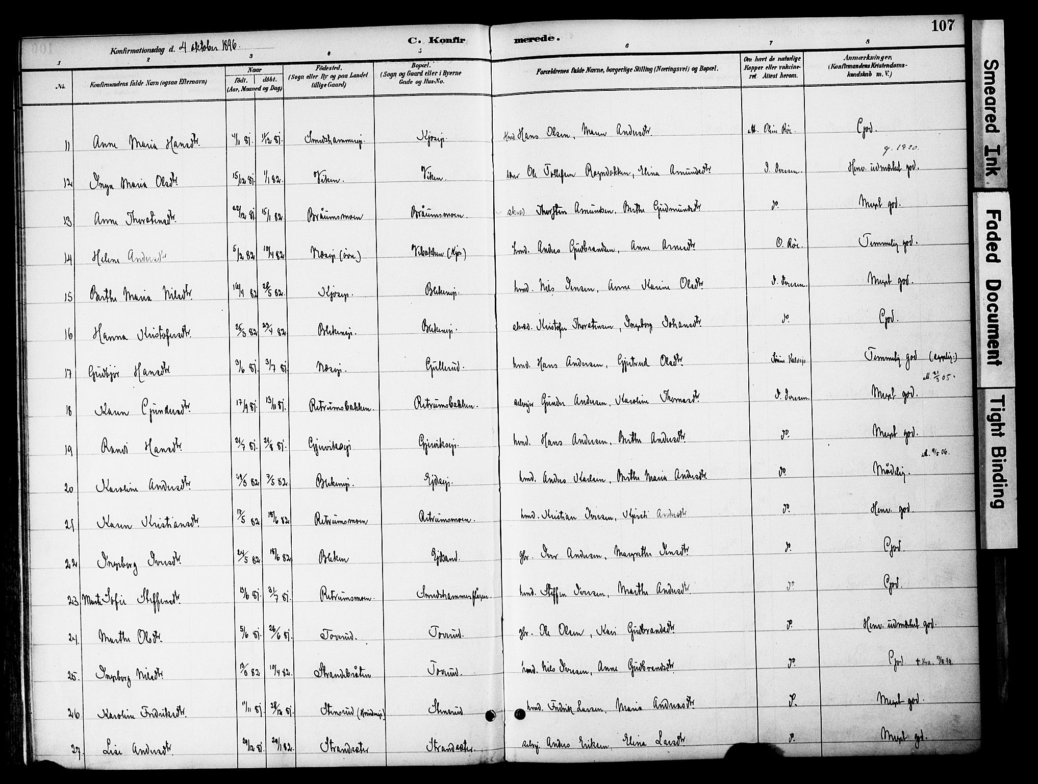 Gran prestekontor, SAH/PREST-112/H/Ha/Haa/L0020: Parish register (official) no. 20, 1889-1899, p. 107