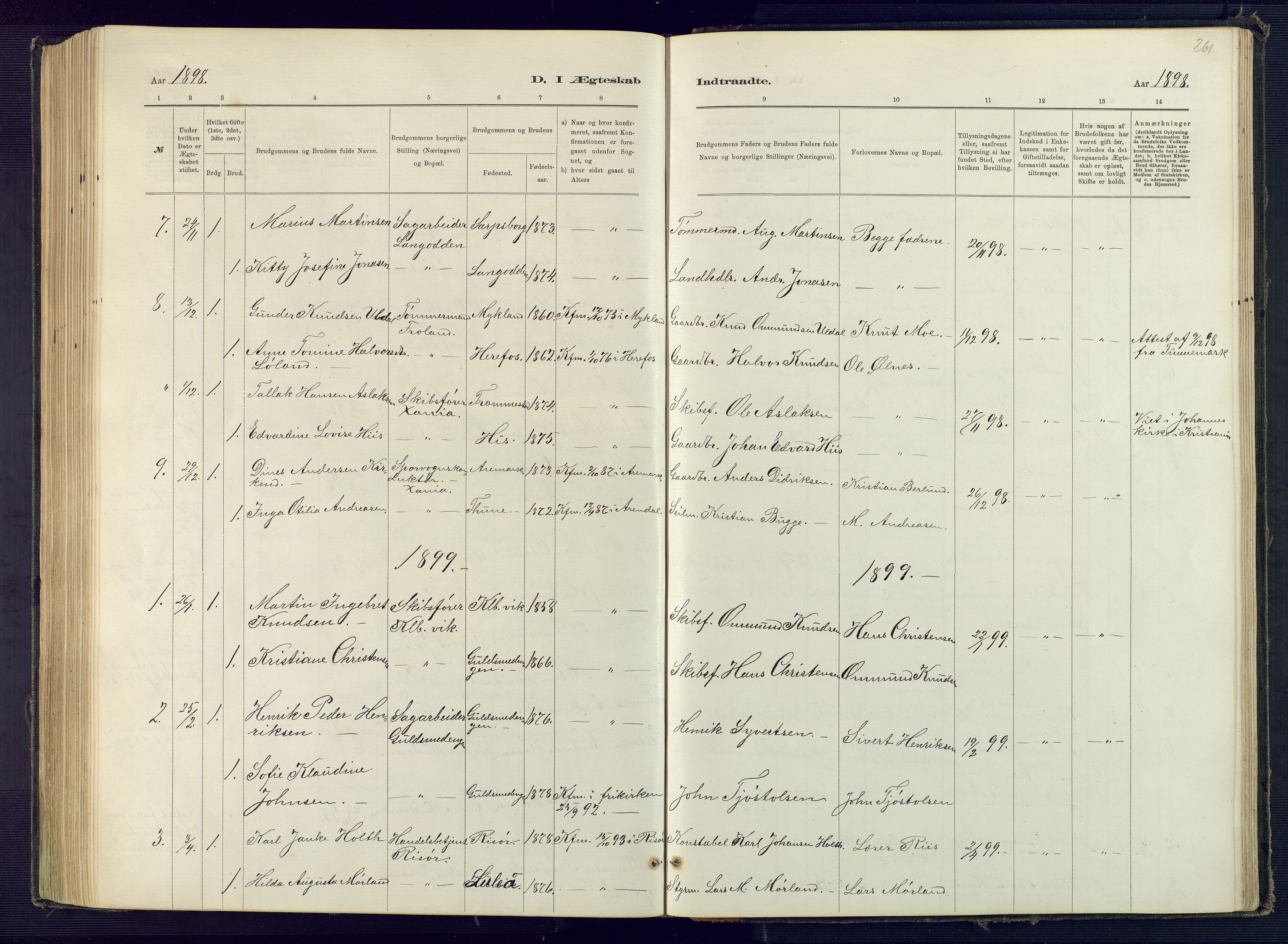 Hisøy sokneprestkontor, AV/SAK-1111-0020/F/Fb/L0003: Parish register (copy) no. B 3, 1885-1905, p. 261