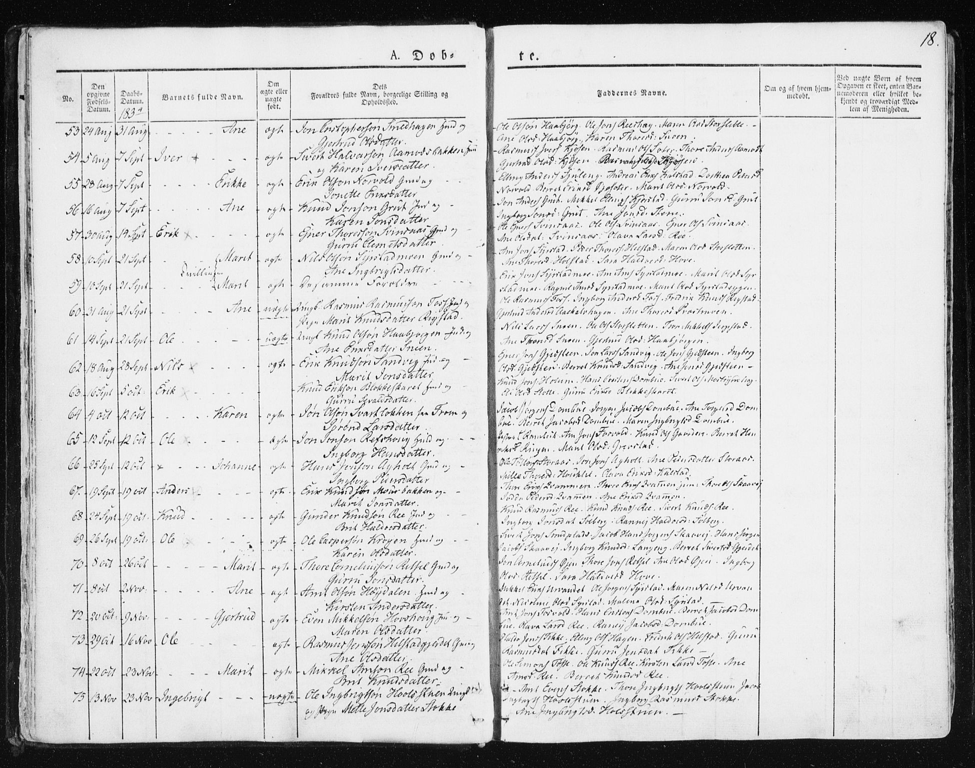 Ministerialprotokoller, klokkerbøker og fødselsregistre - Sør-Trøndelag, SAT/A-1456/672/L0855: Parish register (official) no. 672A07, 1829-1860, p. 18