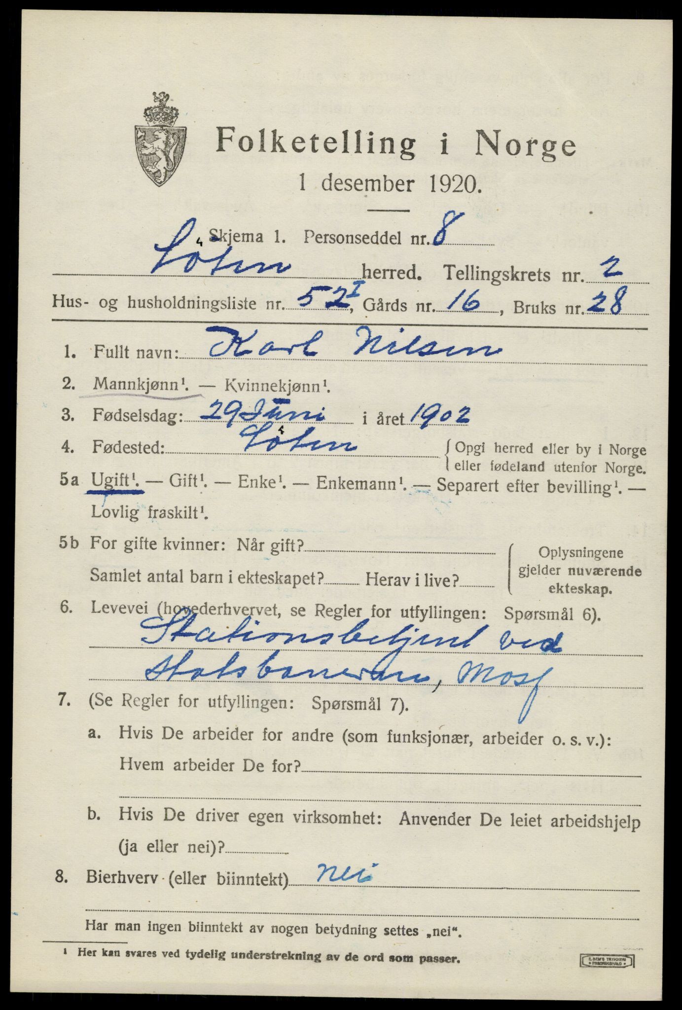 SAH, 1920 census for Løten, 1920, p. 5425