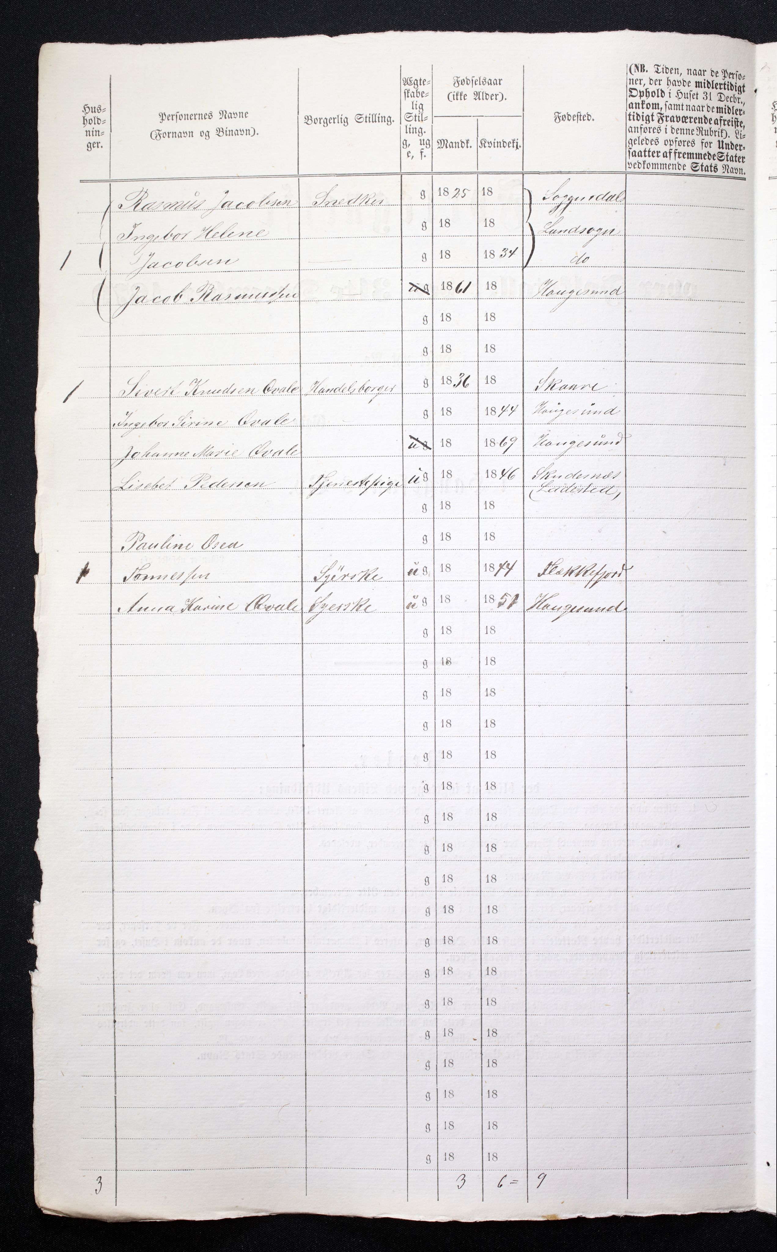 RA, 1870 census for 1106 Haugesund, 1870, p. 69