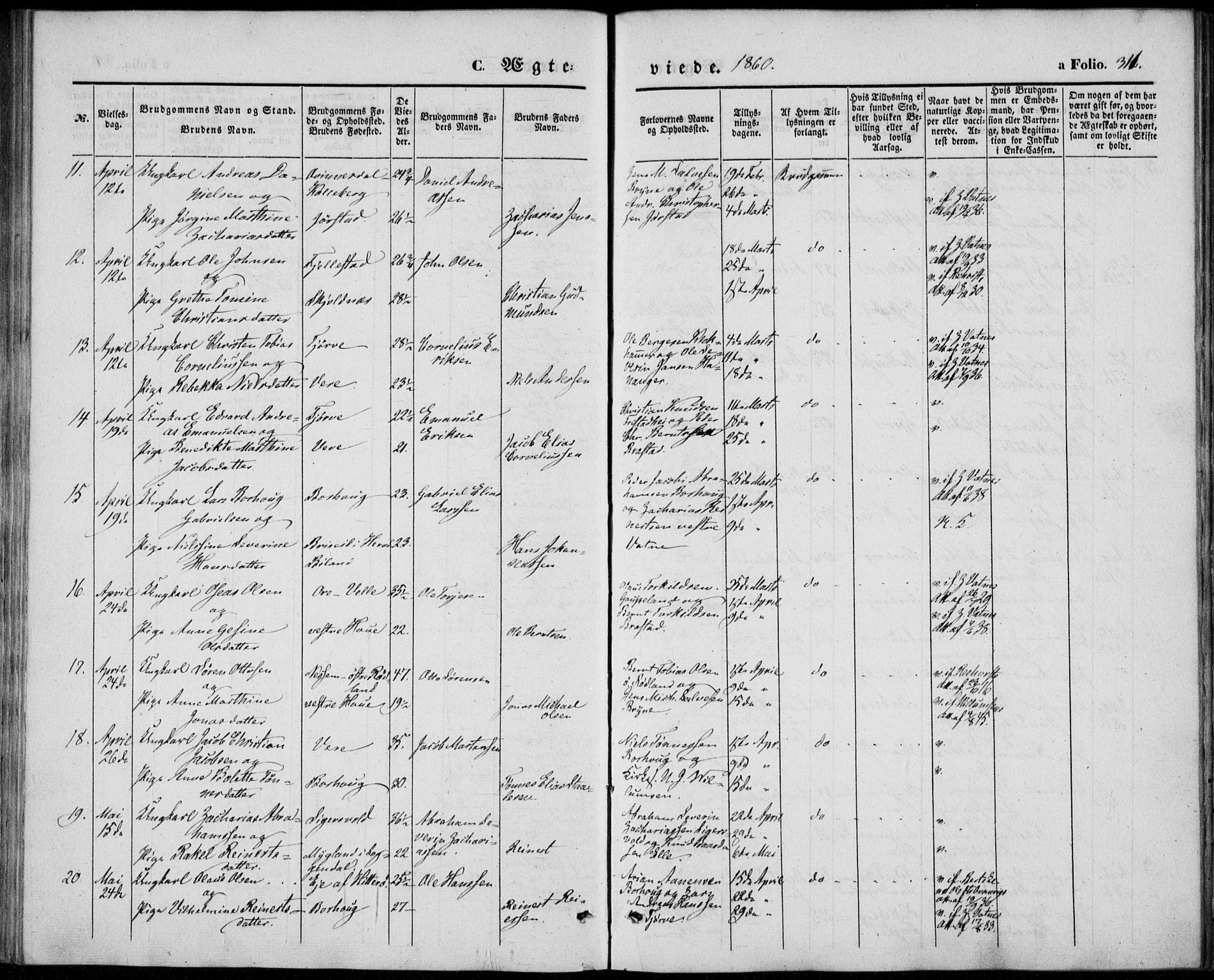 Lista sokneprestkontor, AV/SAK-1111-0027/F/Fb/L0002: Parish register (copy) no. B 2, 1847-1862, p. 311