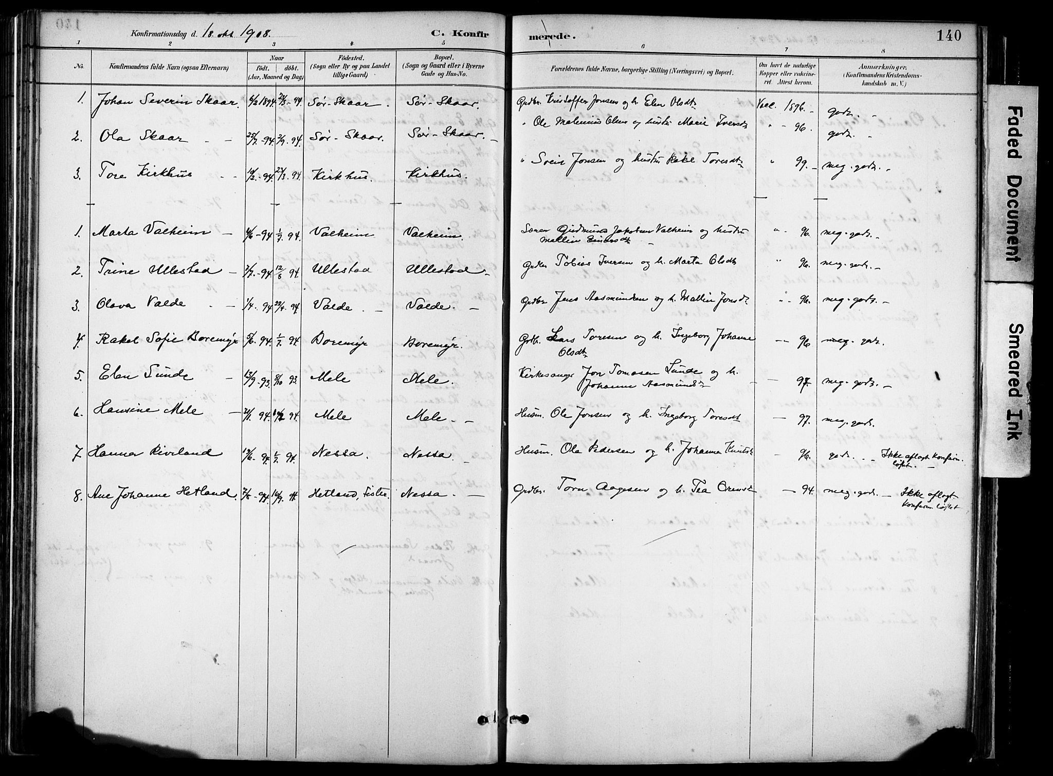 Hjelmeland sokneprestkontor, AV/SAST-A-101843/02/A/L0001: Parish register (official) no. A 16, 1887-1926, p. 140