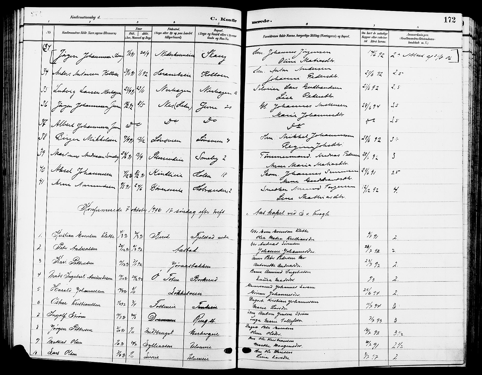 Ringsaker prestekontor, AV/SAH-PREST-014/L/La/L0015: Parish register (copy) no. 15, 1903-1912, p. 172