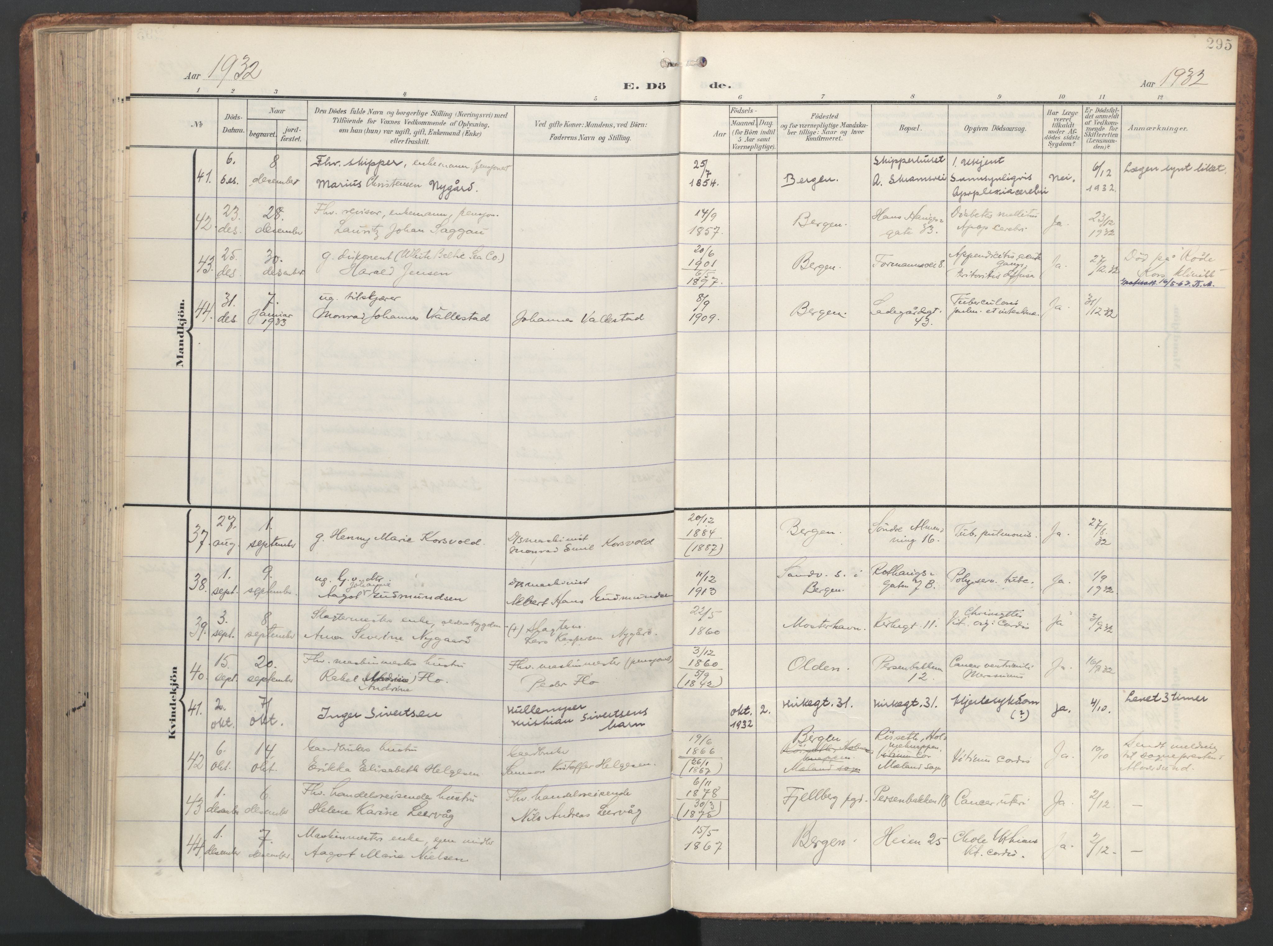 Sandviken Sokneprestembete, AV/SAB-A-77601/H/Ha/L0019: Parish register (official) no. E 2, 1905-1933, p. 295