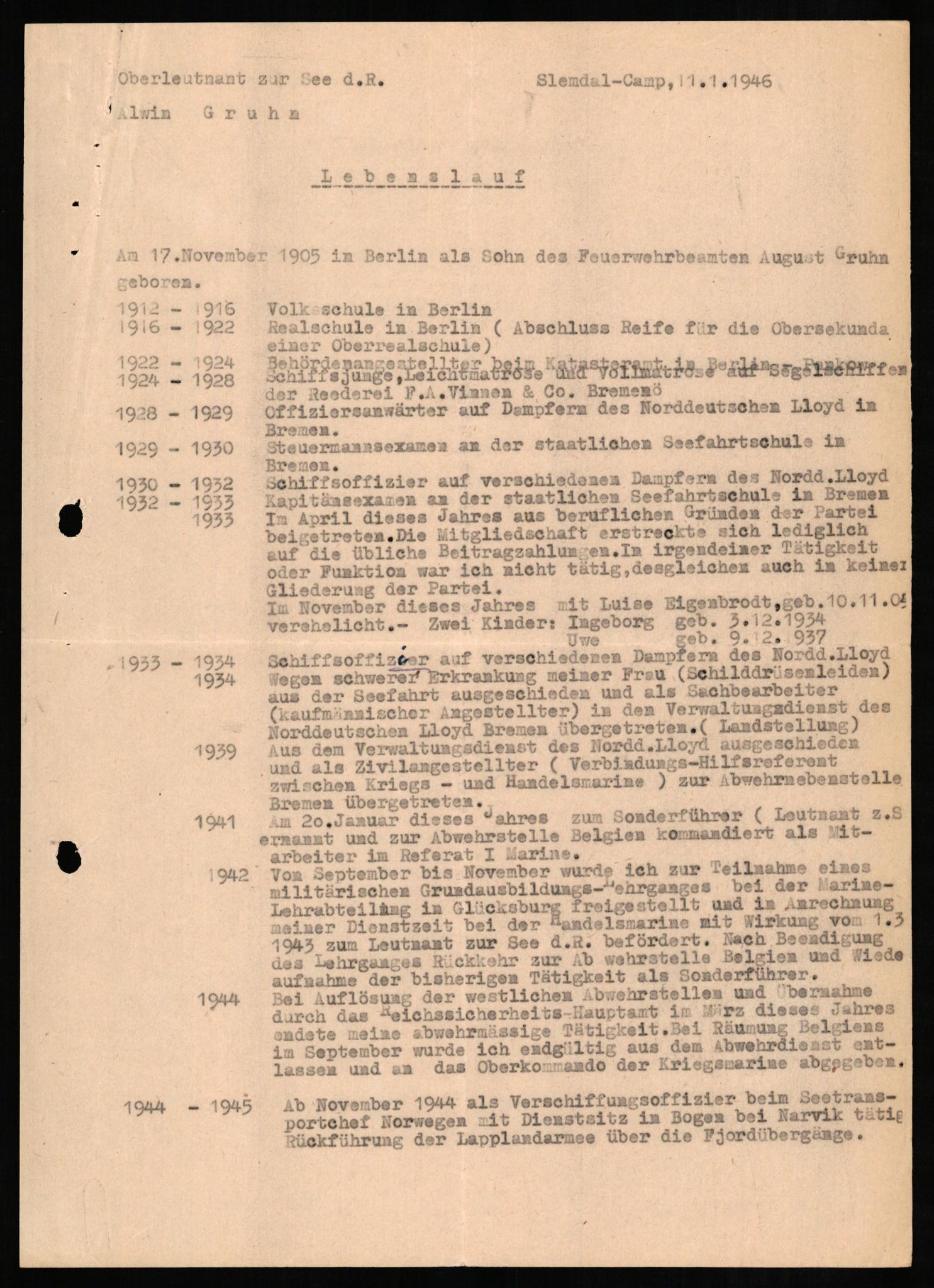 Forsvaret, Forsvarets overkommando II, RA/RAFA-3915/D/Db/L0010: CI Questionaires. Tyske okkupasjonsstyrker i Norge. Tyskere., 1945-1946, p. 412