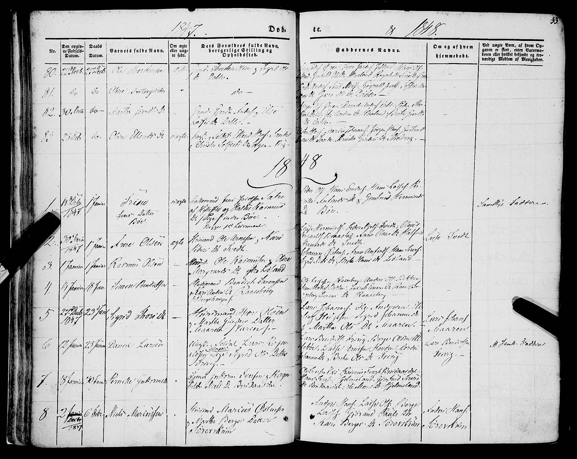 Lavik sokneprestembete, AV/SAB-A-80901: Parish register (official) no. A 3, 1843-1863, p. 33