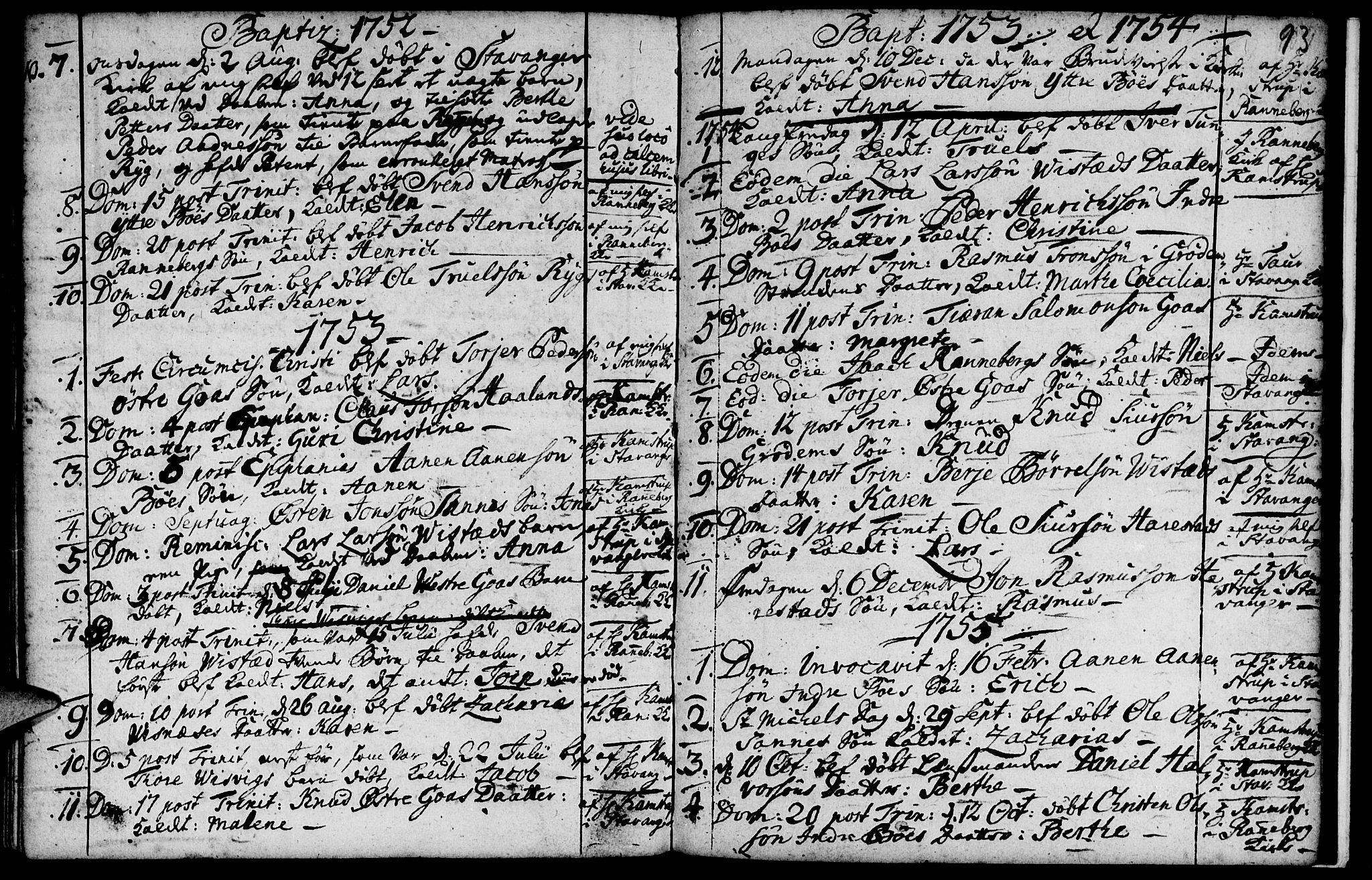 Domkirken sokneprestkontor, SAST/A-101812/001/30/30BA/L0003: Parish register (official) no. A 3 /2, 1738-1760, p. 93