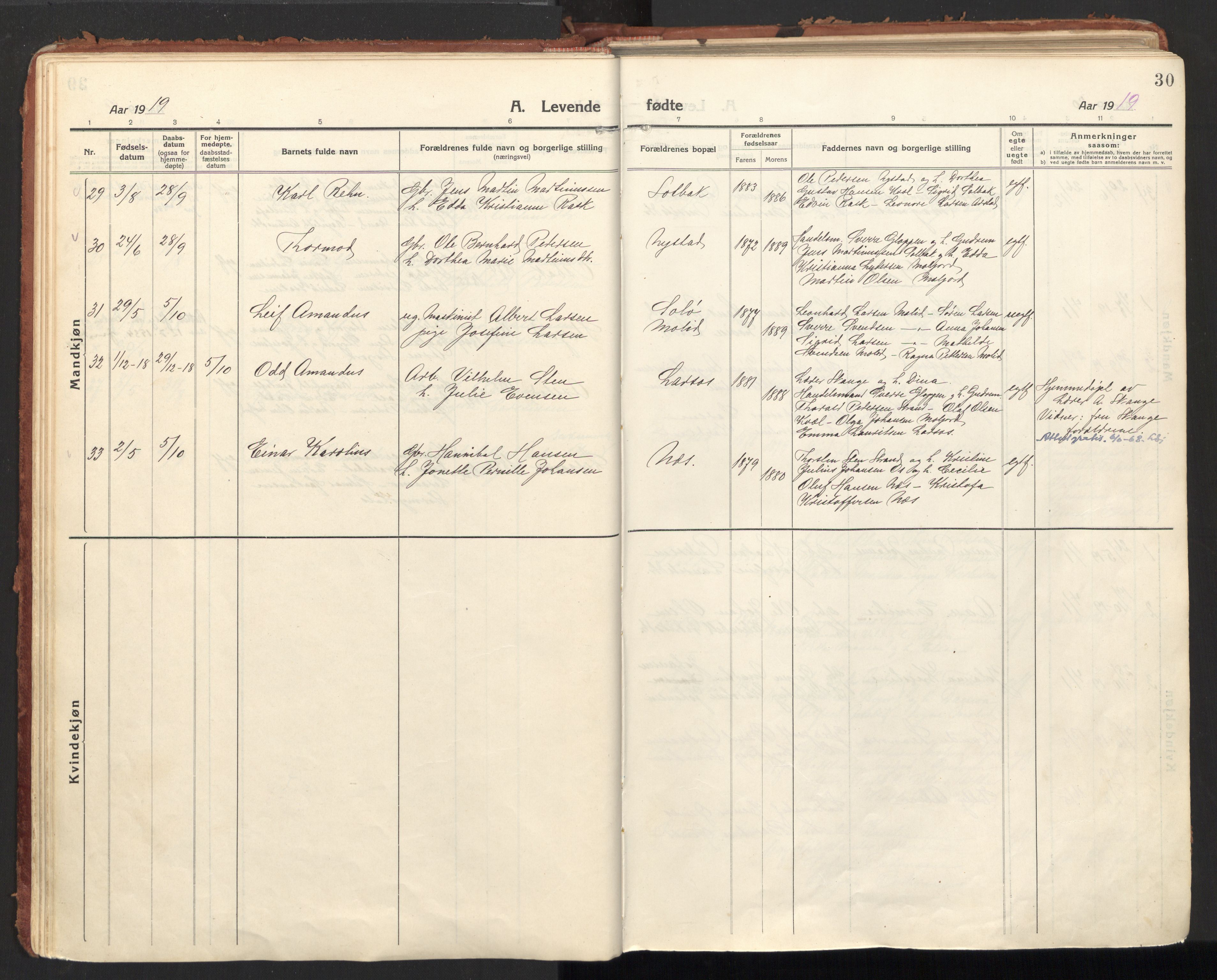 Ministerialprotokoller, klokkerbøker og fødselsregistre - Nordland, SAT/A-1459/846/L0650: Parish register (official) no. 846A08, 1916-1935, p. 30