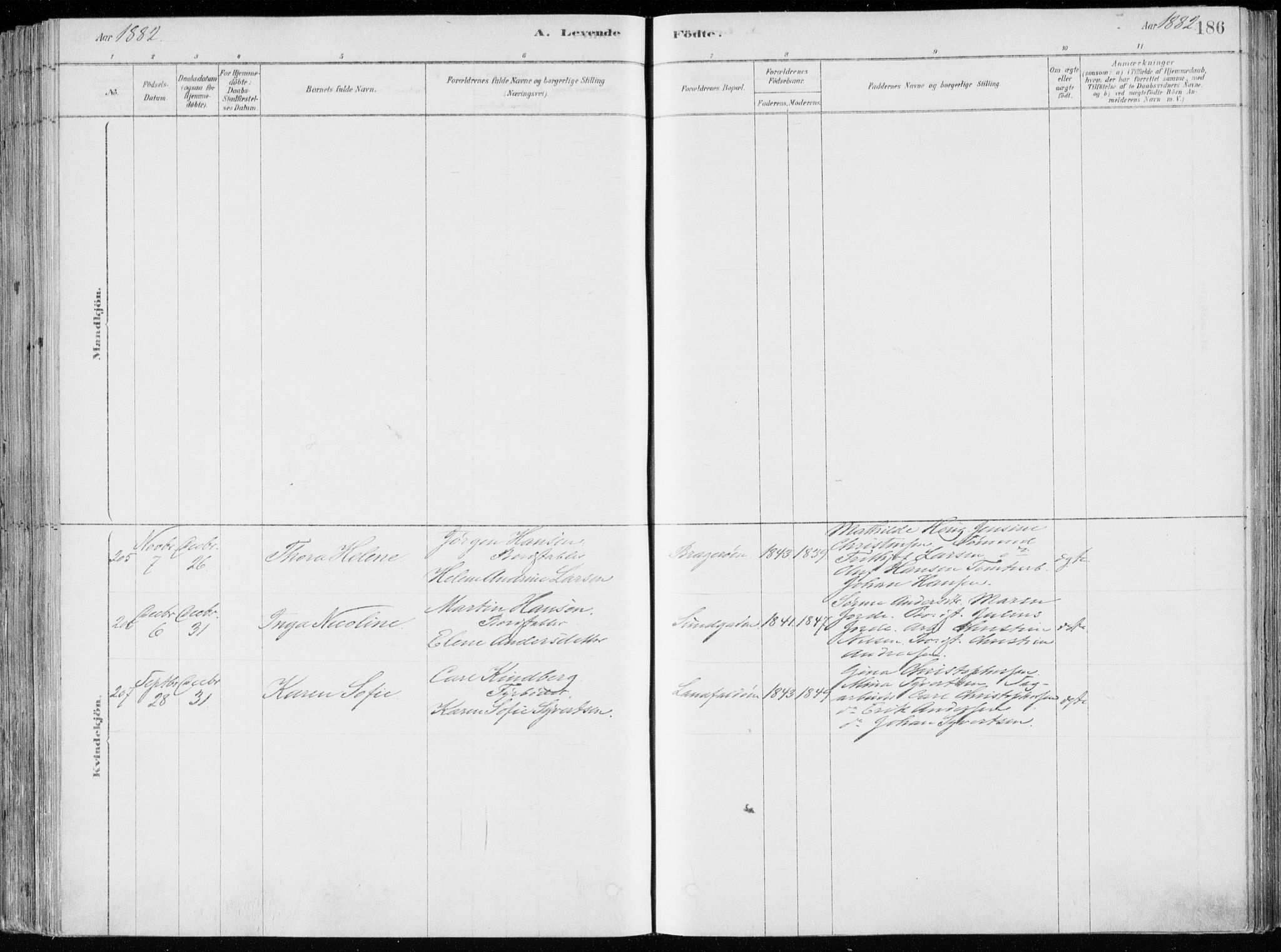 Bragernes kirkebøker, SAKO/A-6/F/Fb/L0006a: Parish register (official) no. II 6A, 1878-1885, p. 186