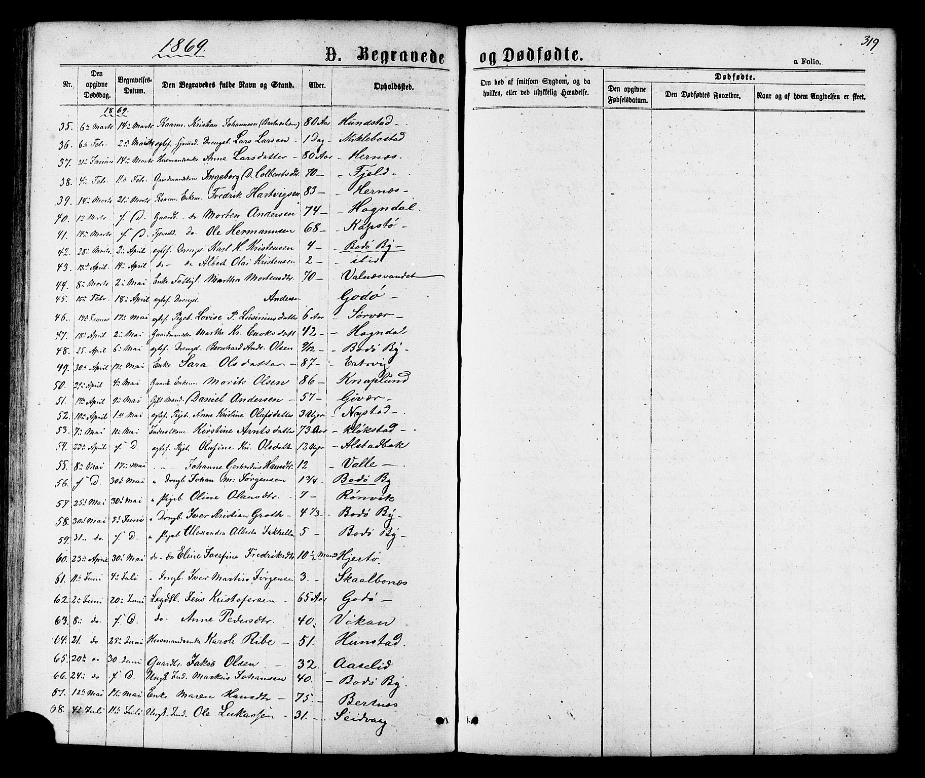 Ministerialprotokoller, klokkerbøker og fødselsregistre - Nordland, AV/SAT-A-1459/801/L0029: Parish register (copy) no. 801C04, 1868-1878, p. 319