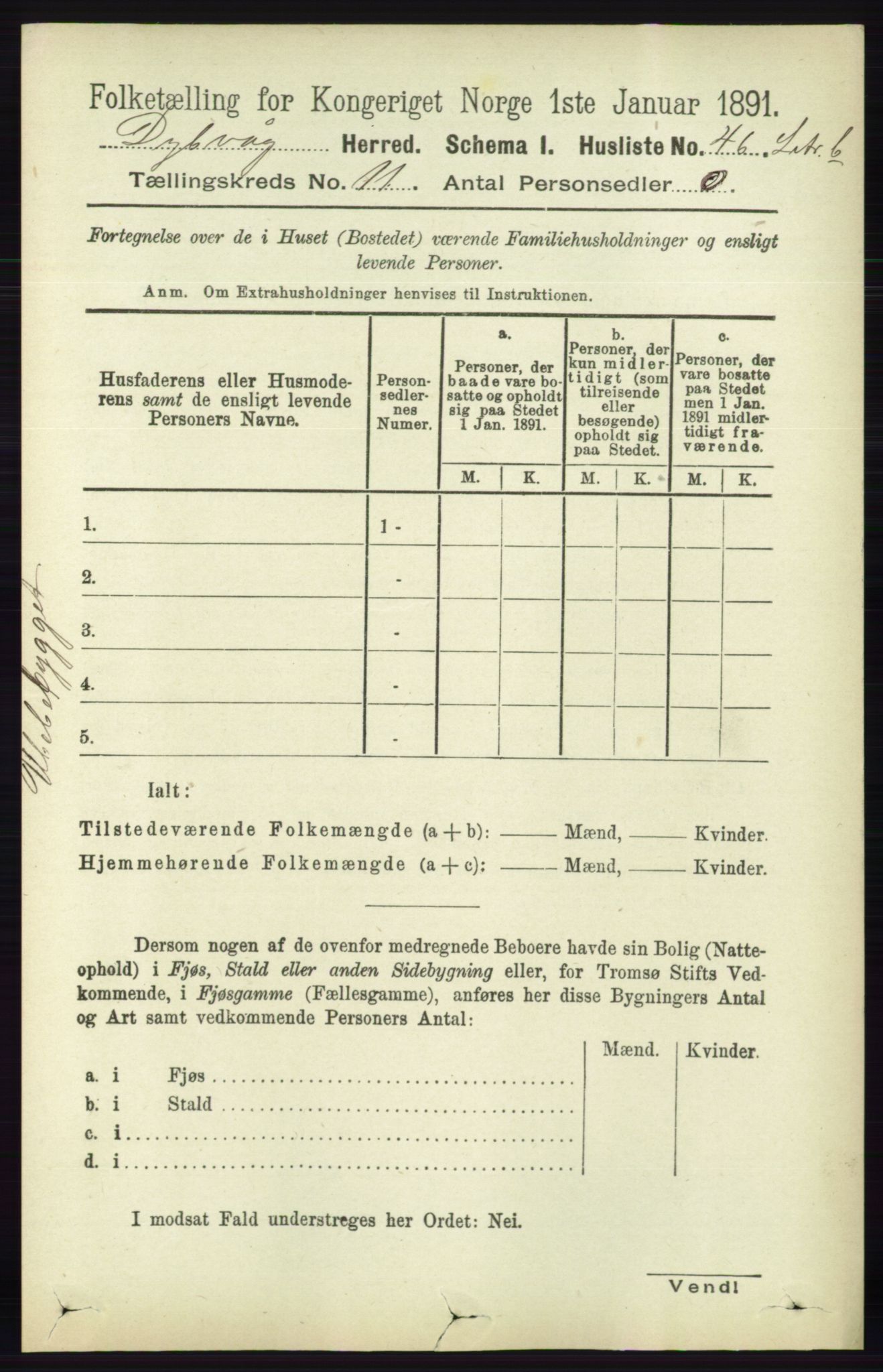 RA, 1891 census for 0915 Dypvåg, 1891, p. 4289