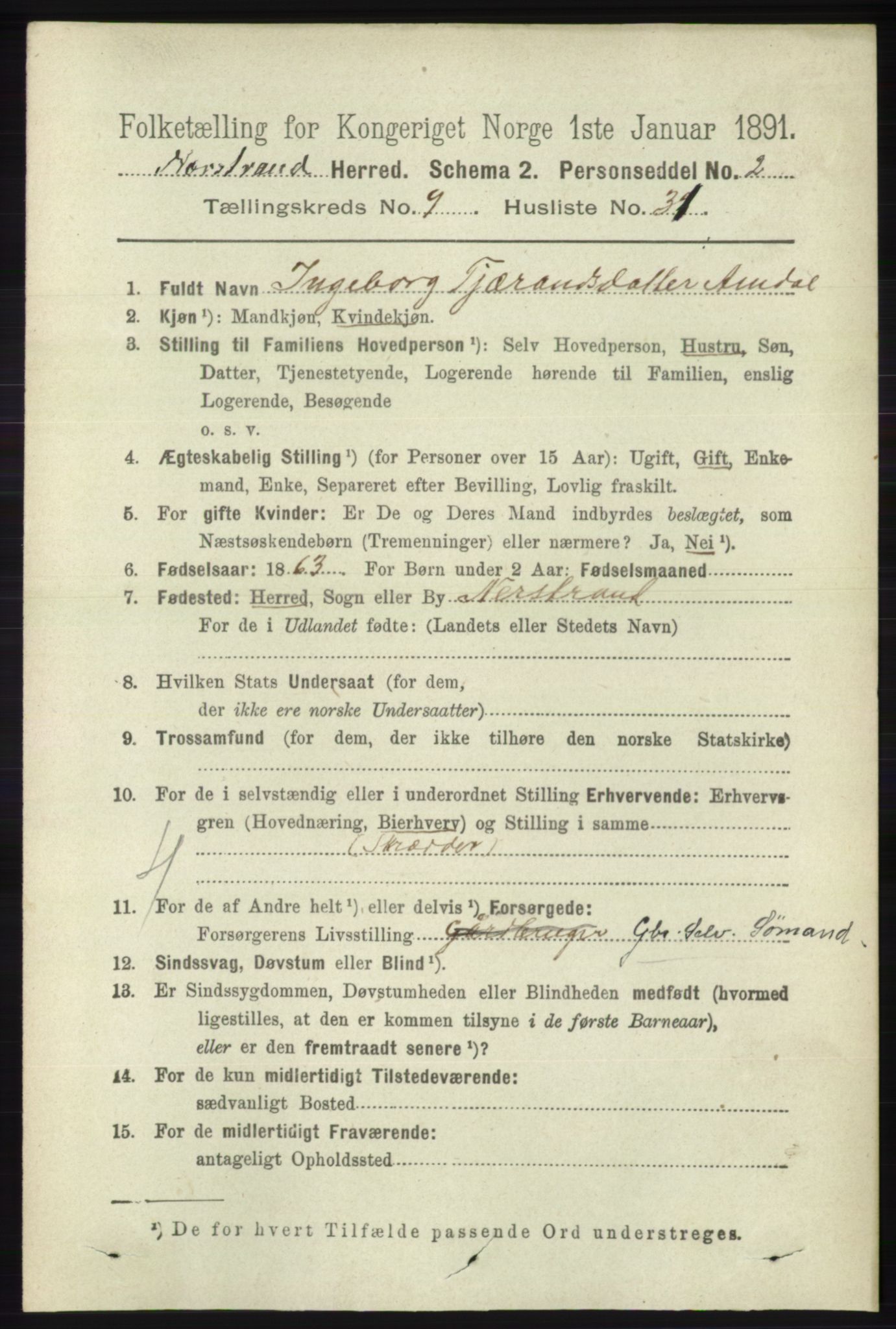 RA, 1891 census for 1139 Nedstrand, 1891, p. 1810