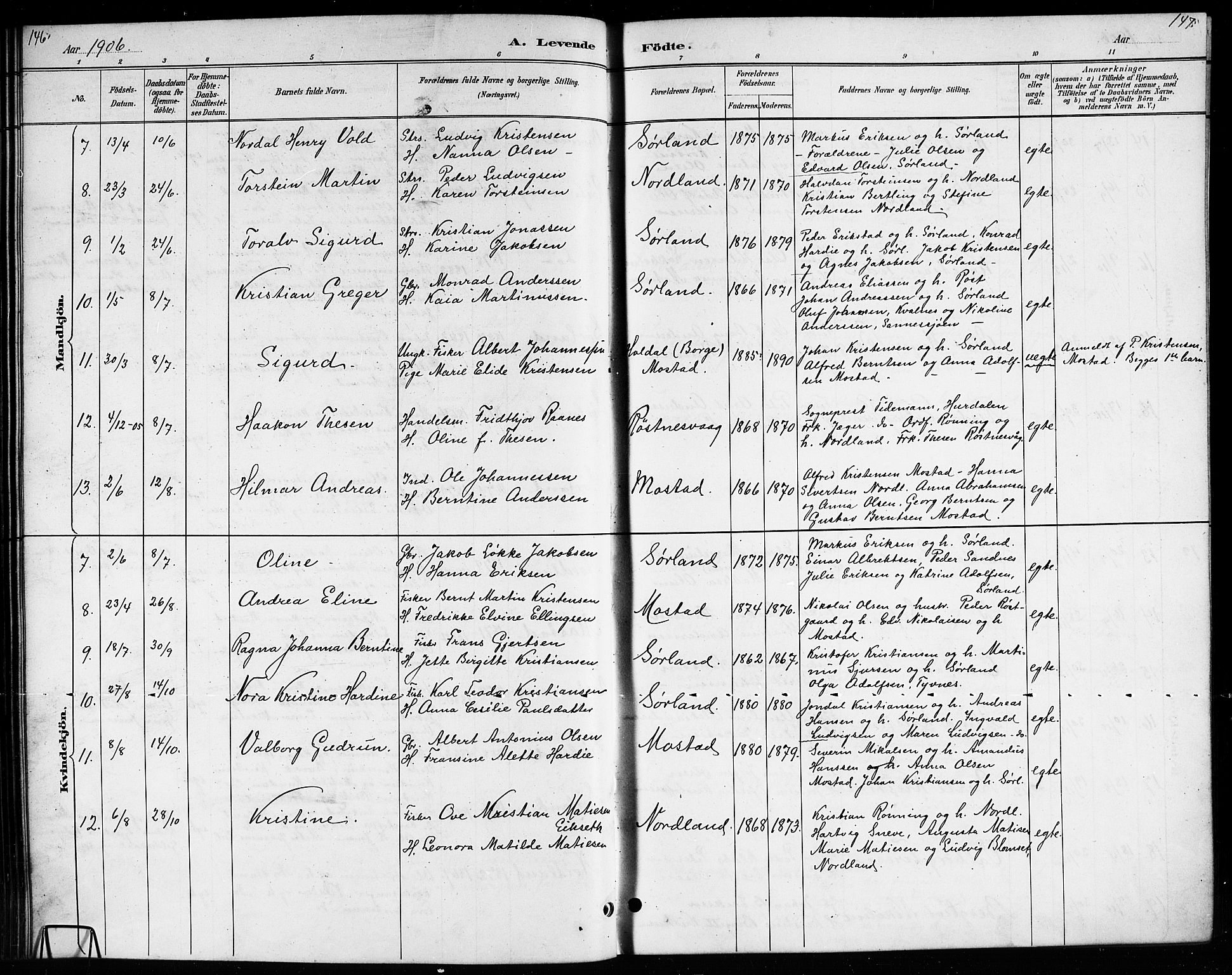 Ministerialprotokoller, klokkerbøker og fødselsregistre - Nordland, AV/SAT-A-1459/807/L0123: Parish register (copy) no. 807C01, 1884-1910, p. 146-147