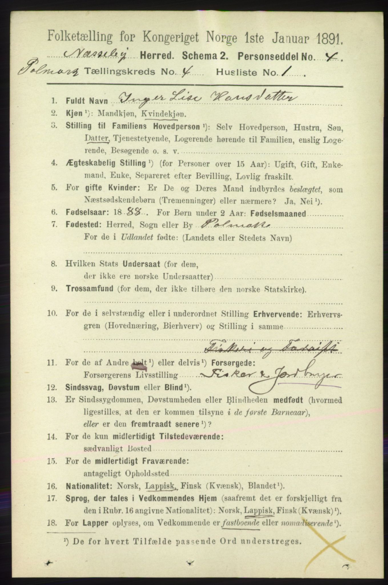 RA, 1891 census for 2027 Nesseby, 1891, p. 1236