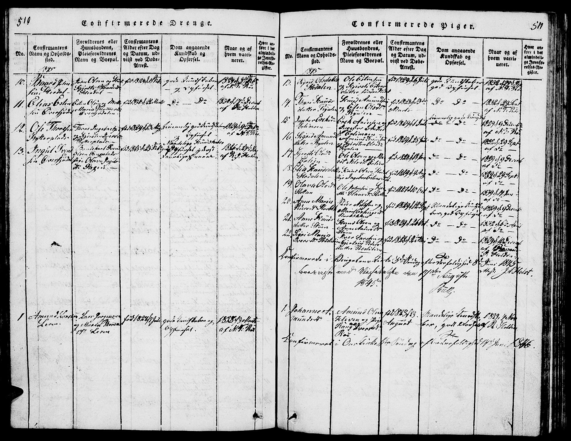 Tolga prestekontor, AV/SAH-PREST-062/L/L0001: Parish register (copy) no. 1, 1814-1877, p. 510-511