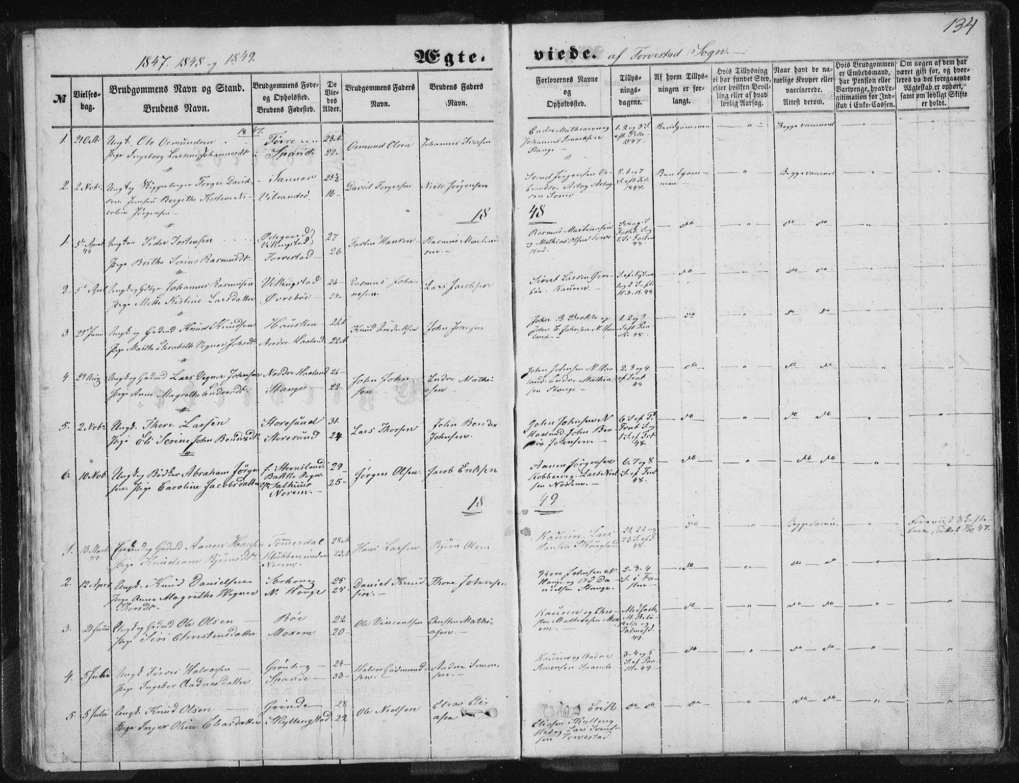 Torvastad sokneprestkontor, SAST/A -101857/H/Ha/Haa/L0008: Parish register (official) no. A 8, 1847-1856, p. 134