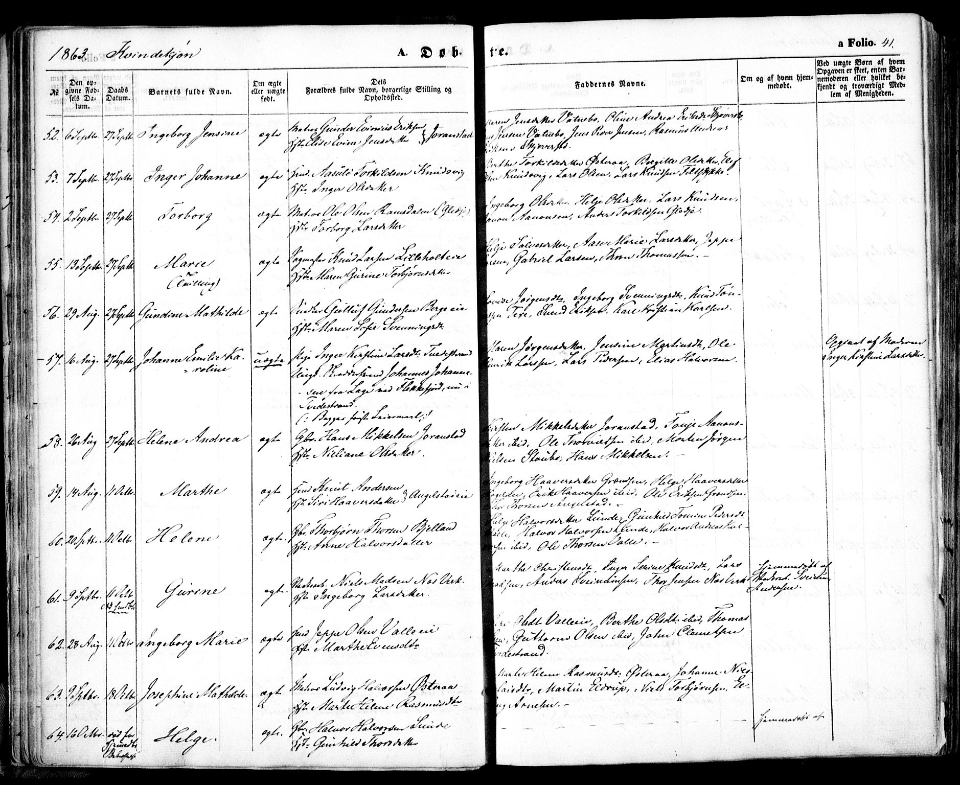 Holt sokneprestkontor, SAK/1111-0021/F/Fa/L0009: Parish register (official) no. A 9, 1861-1871, p. 41