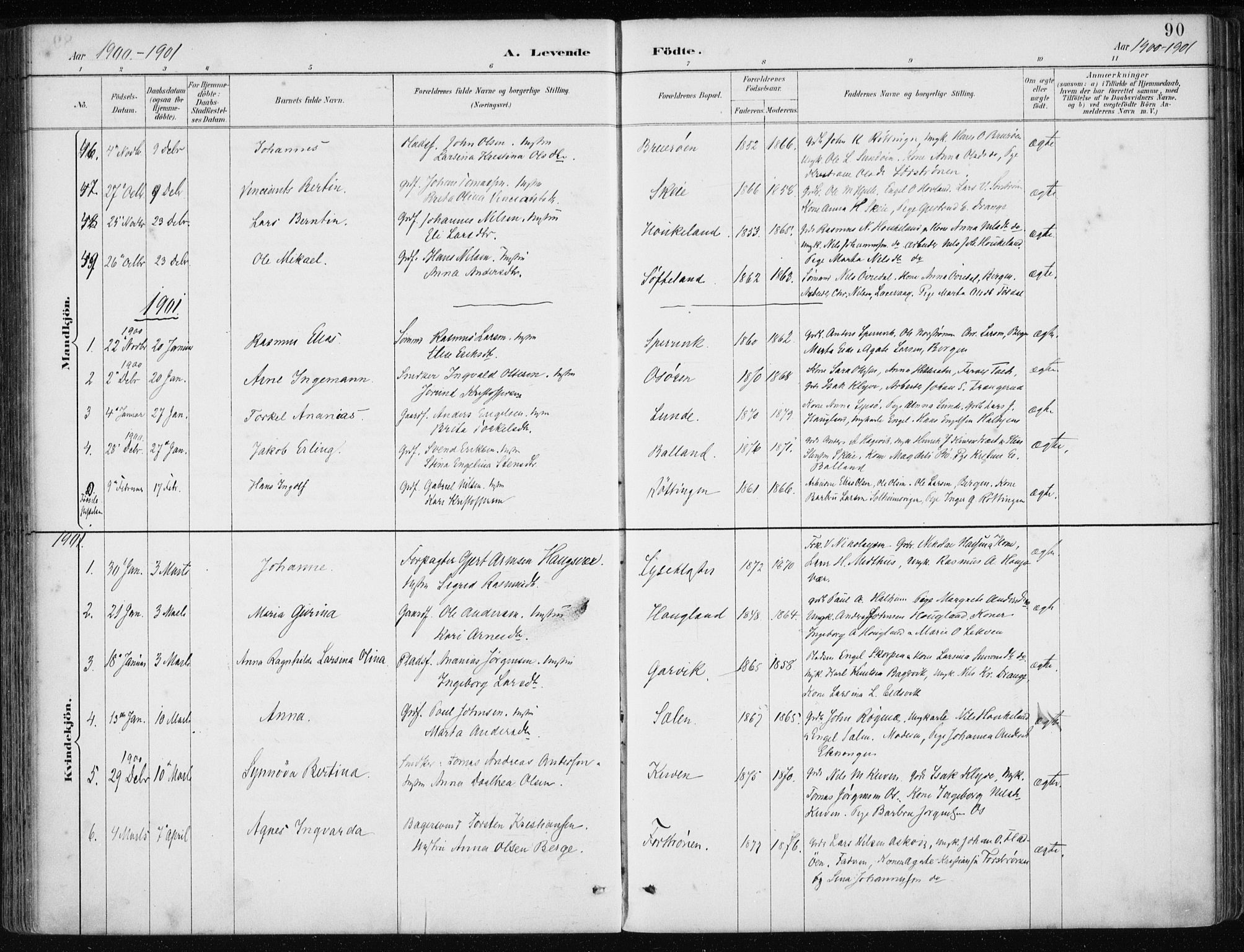 Os sokneprestembete, SAB/A-99929: Parish register (official) no. B 1, 1885-1902, p. 90