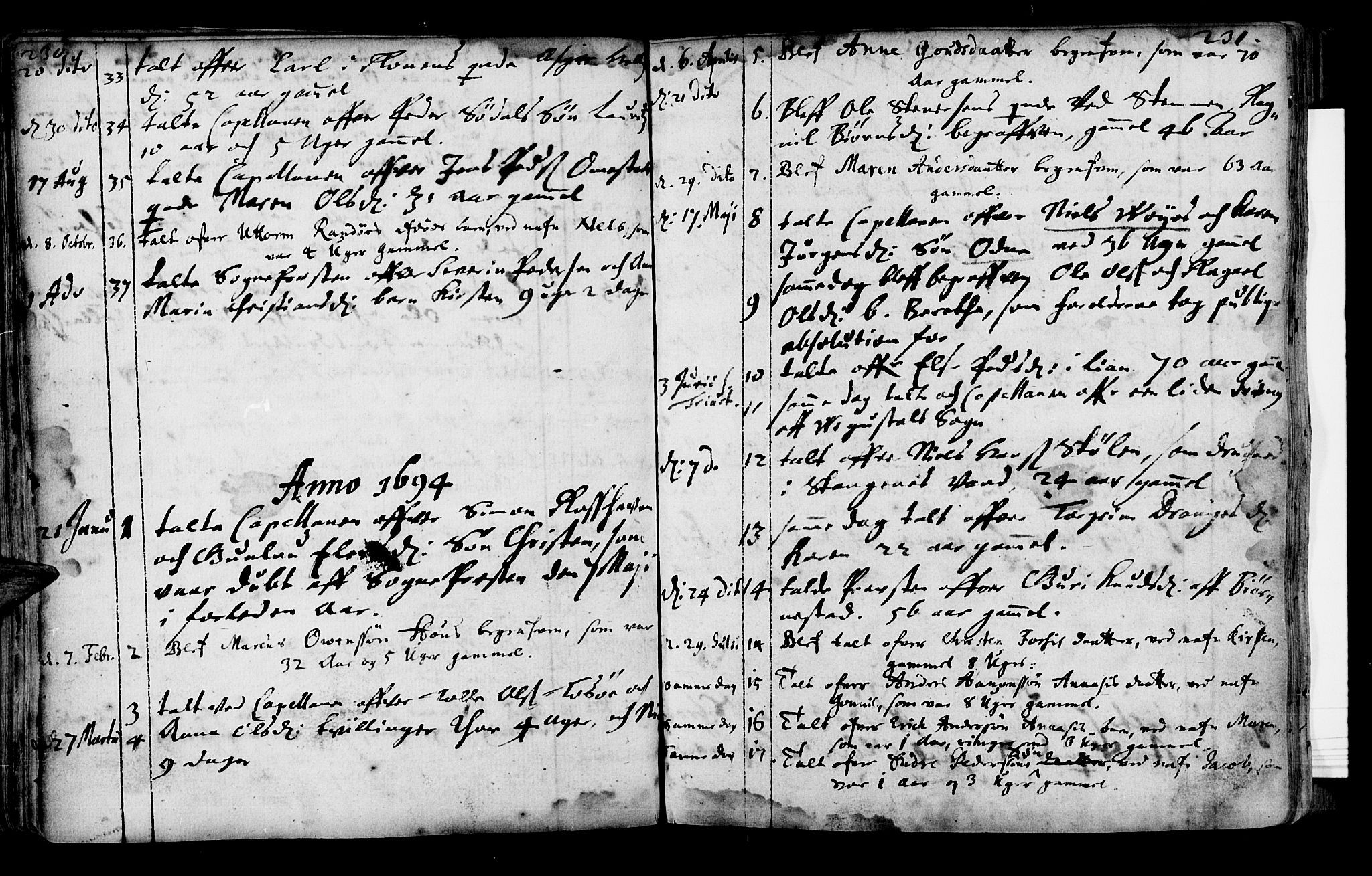 Oddernes sokneprestkontor, SAK/1111-0033/F/Fa/Faa/L0001: Parish register (official) no. A 1, 1692-1718, p. 230-231