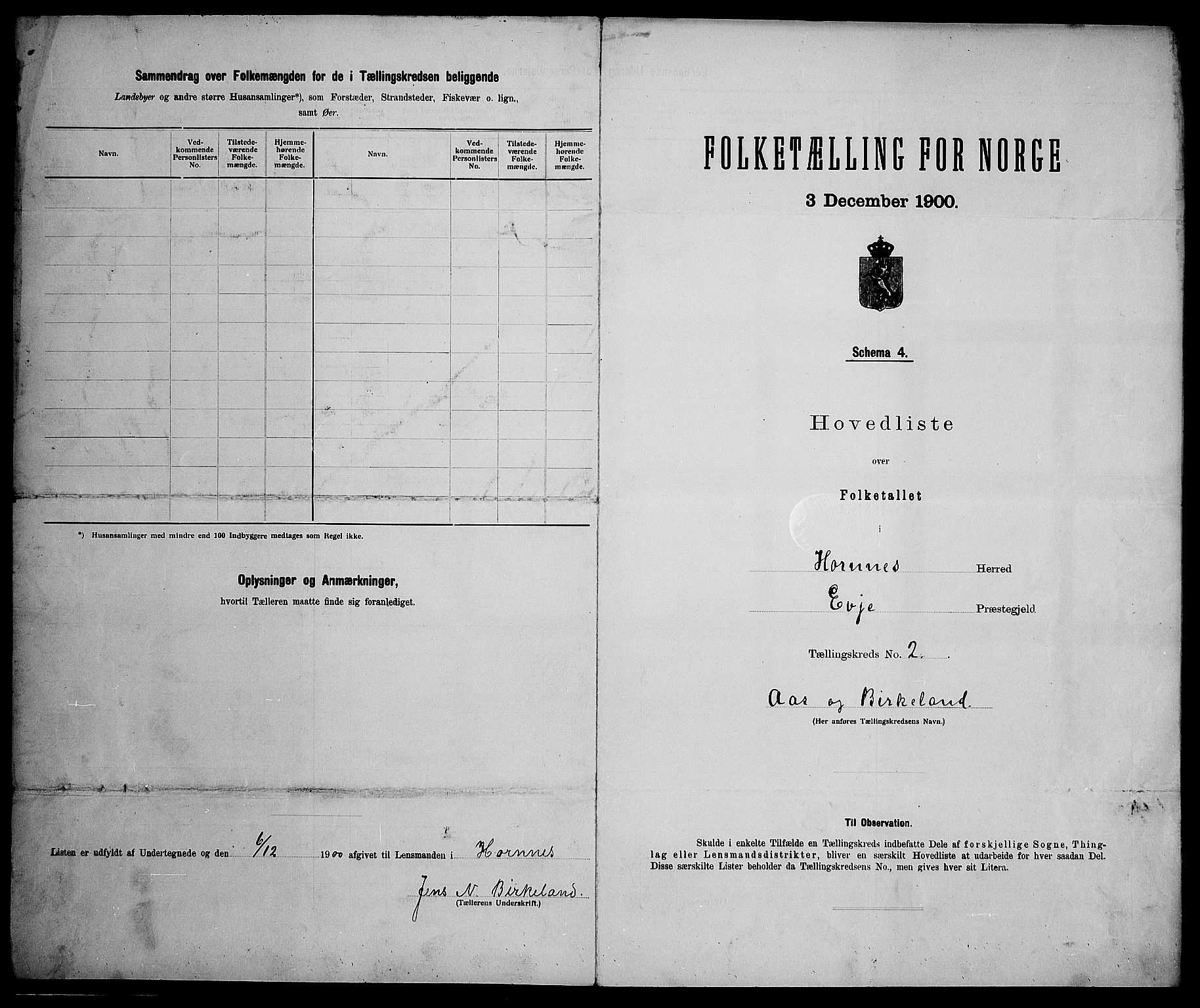 SAK, 1900 census for Hornnes, 1900, p. 13
