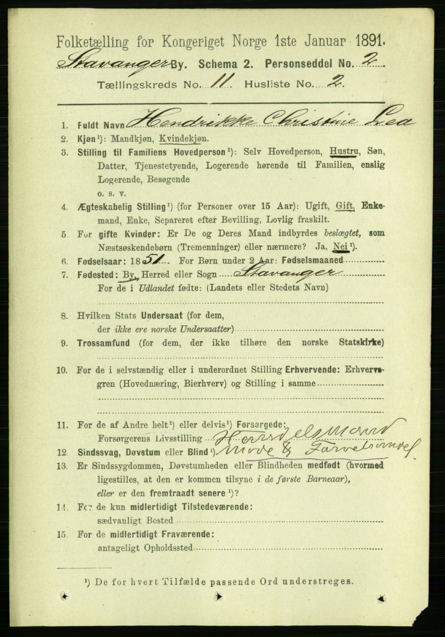 RA, 1891 census for 1103 Stavanger, 1891, p. 14051