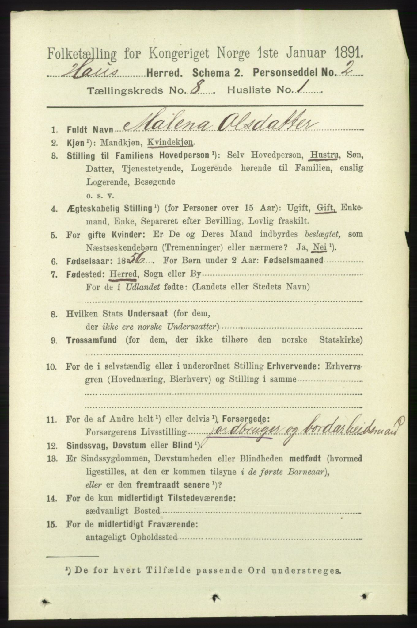 RA, 1891 census for 1250 Haus, 1891, p. 3155