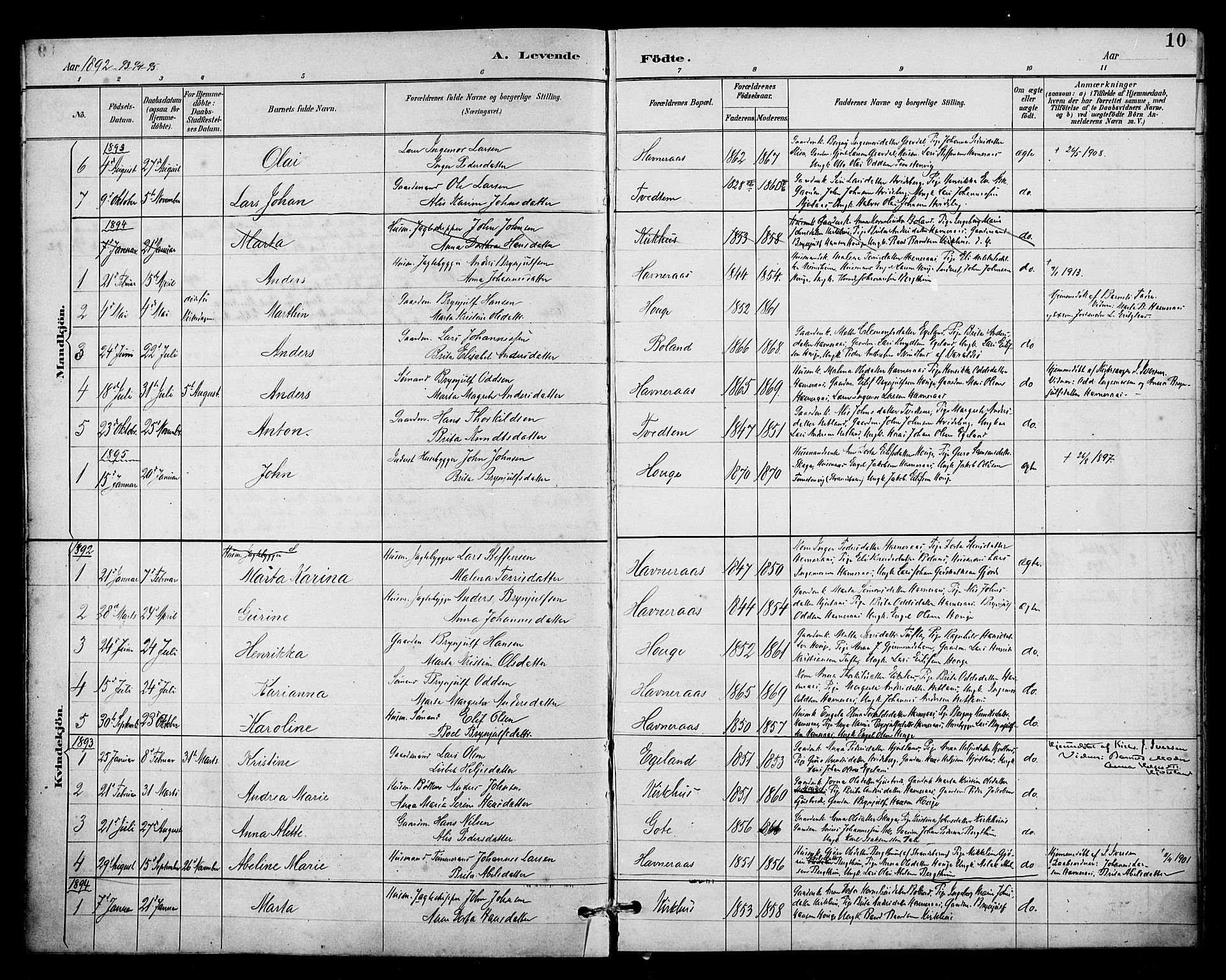 Kvinnherad sokneprestembete, SAB/A-76401/H/Hab: Parish register (copy) no. B 1, 1885-1925, p. 10