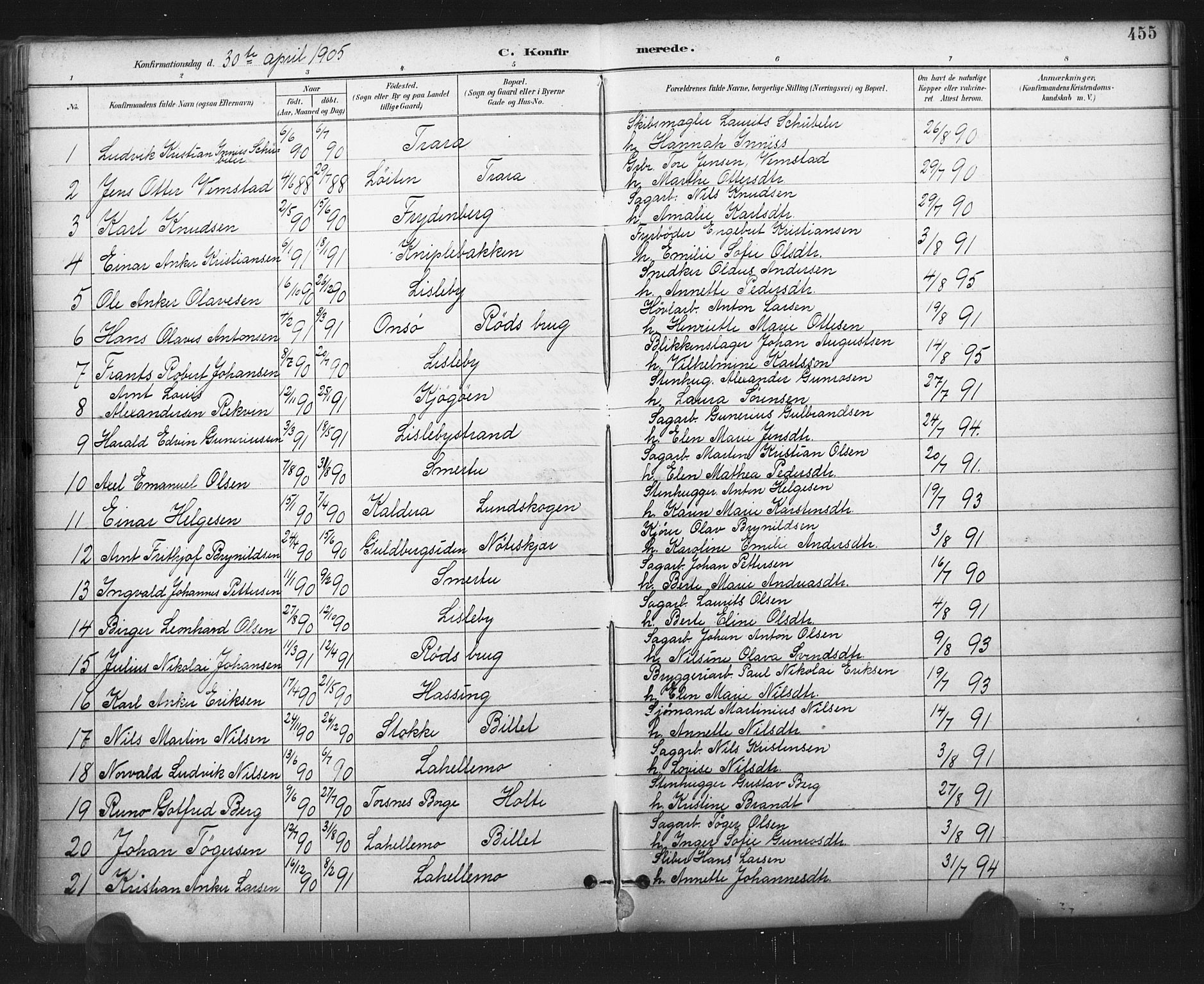 Glemmen prestekontor Kirkebøker, SAO/A-10908/F/Fa/L0013: Parish register (official) no. 13, 1892-1907, p. 455