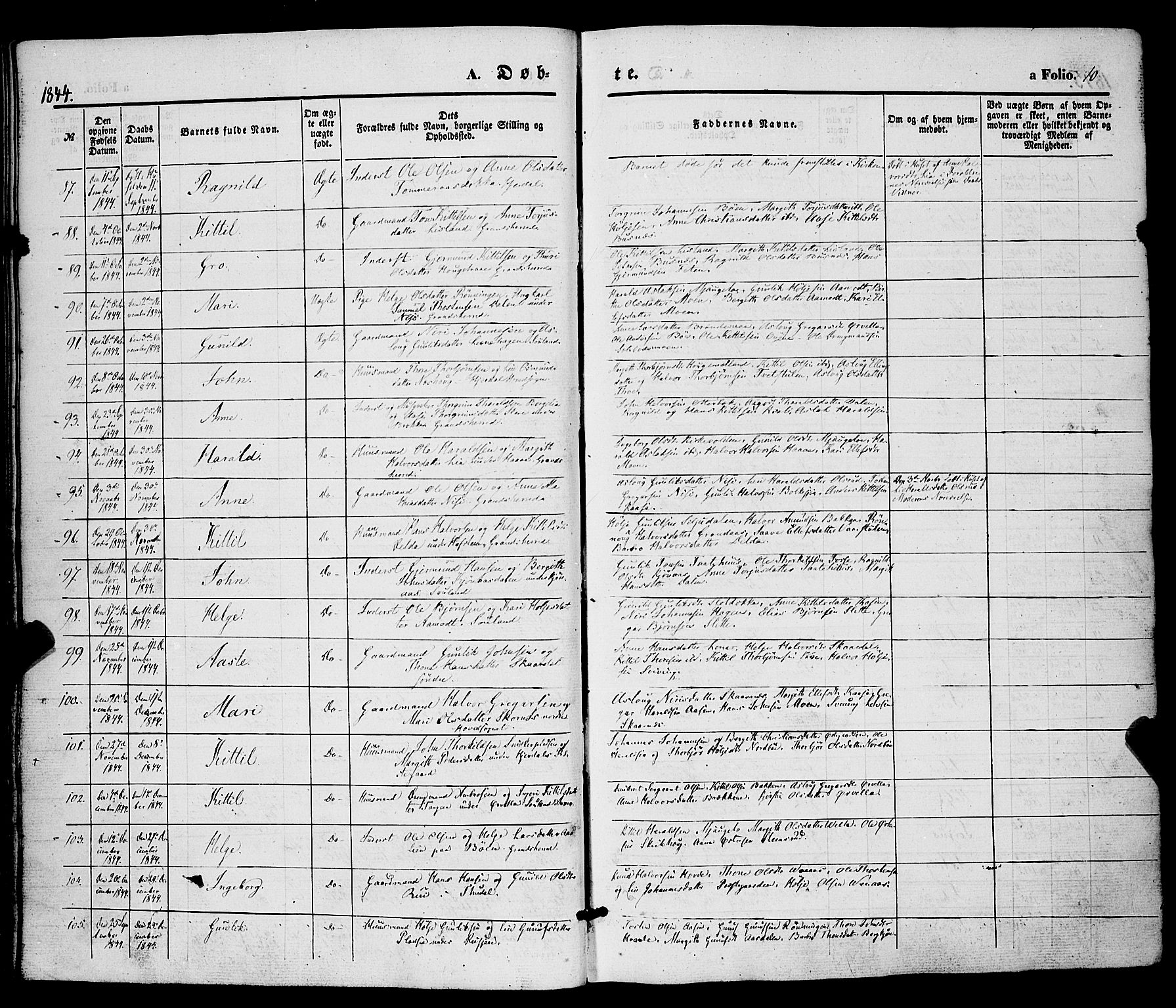 Hjartdal kirkebøker, AV/SAKO-A-270/F/Fa/L0008: Parish register (official) no. I 8, 1844-1859, p. 10