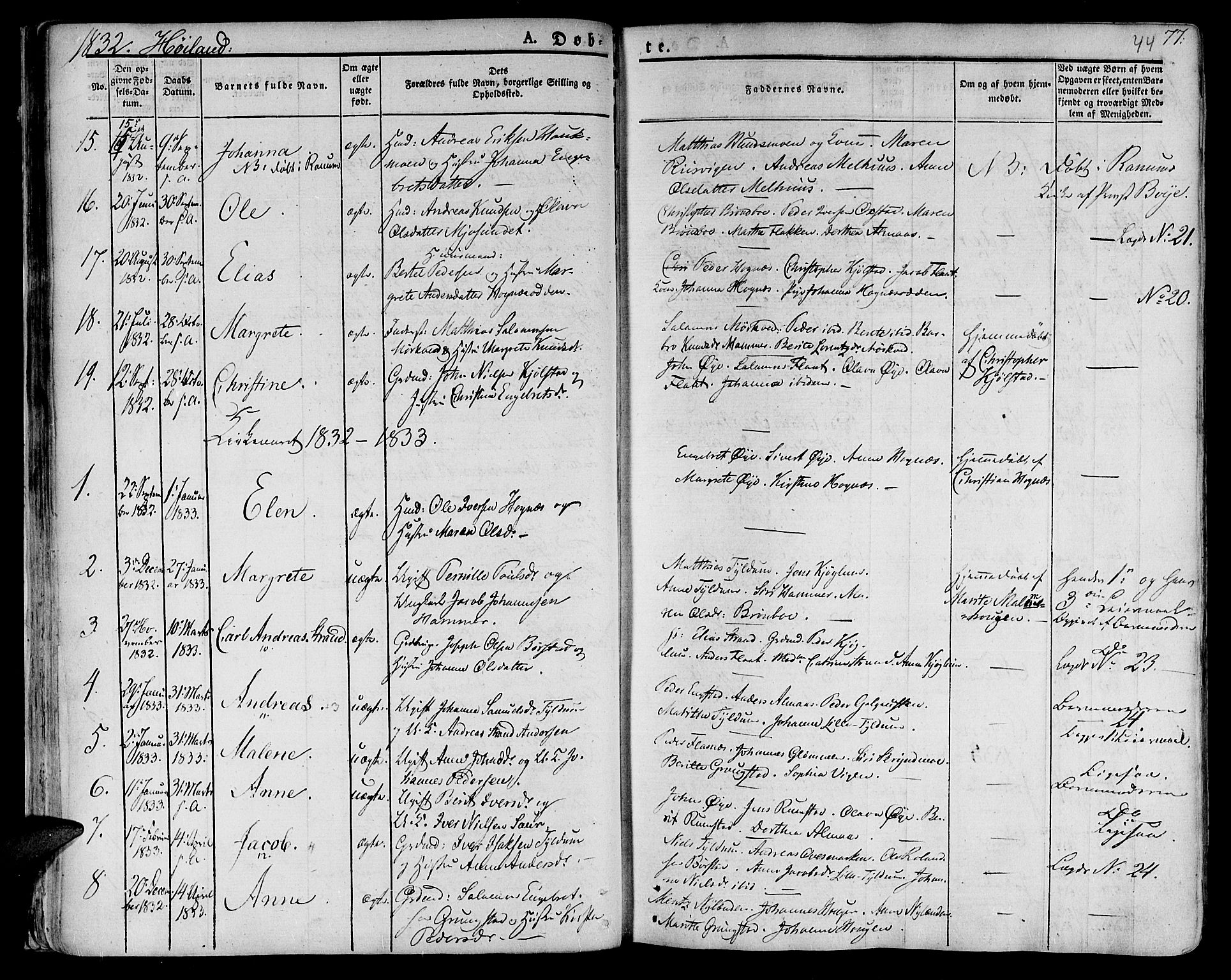 Ministerialprotokoller, klokkerbøker og fødselsregistre - Nord-Trøndelag, AV/SAT-A-1458/758/L0510: Parish register (official) no. 758A01 /2, 1821-1841, p. 44