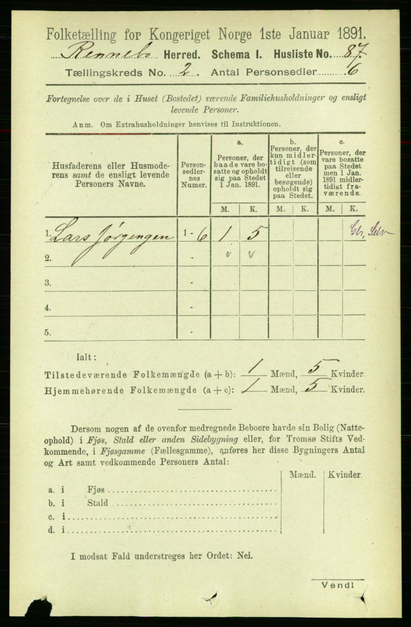 RA, 1891 census for 1635 Rennebu, 1891, p. 710