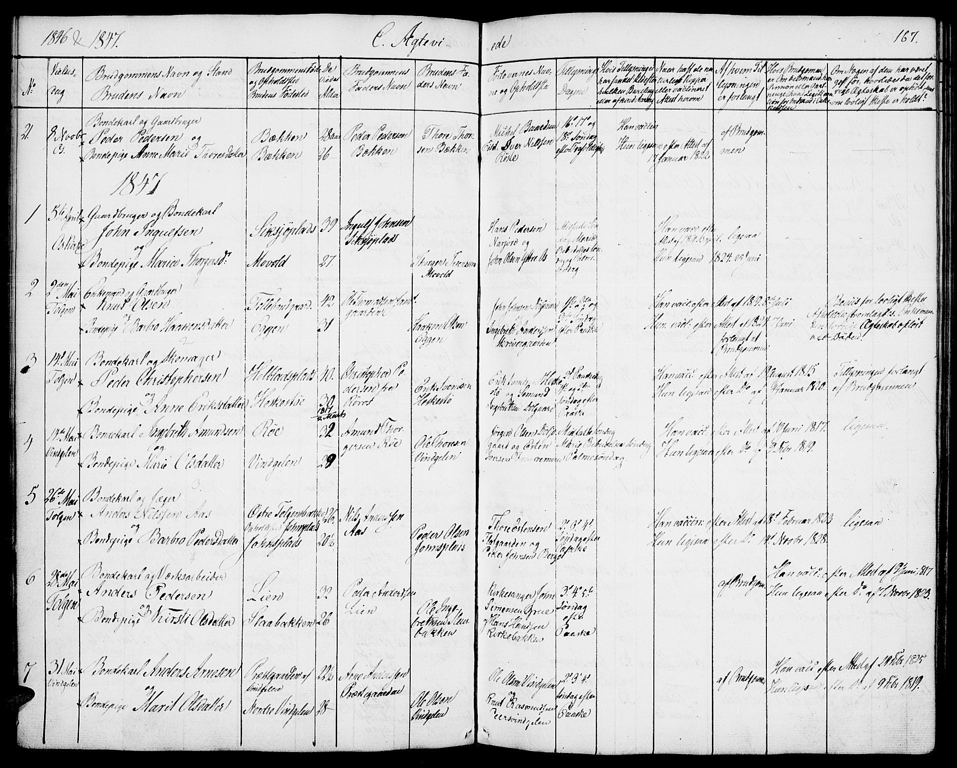 Tolga prestekontor, SAH/PREST-062/K/L0005: Parish register (official) no. 5, 1836-1852, p. 167