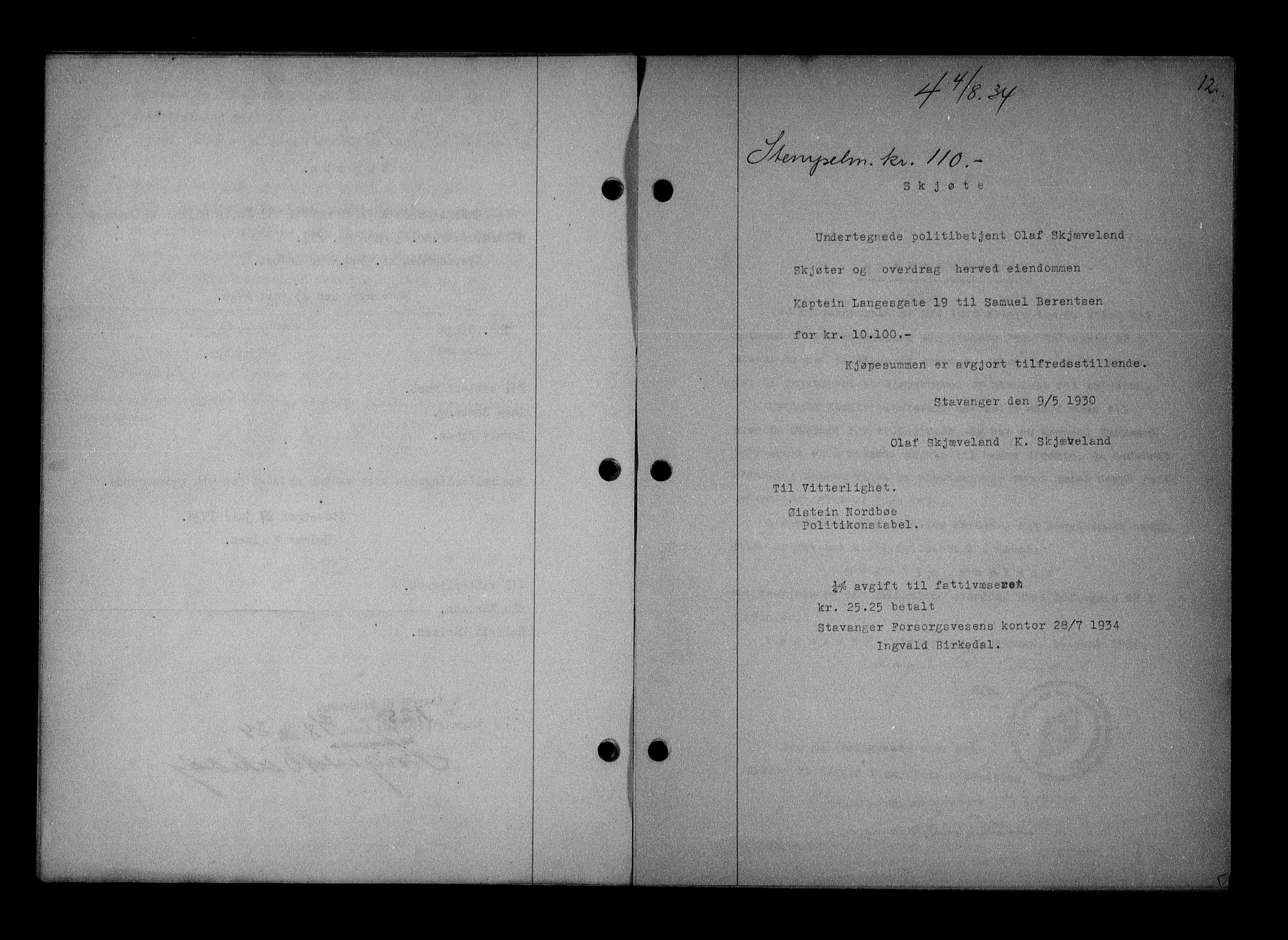 Stavanger byrett, SAST/A-100455/001/4/41/410BB/L0007: Mortgage book no. 57, 1934-1934, Deed date: 04.08.1934