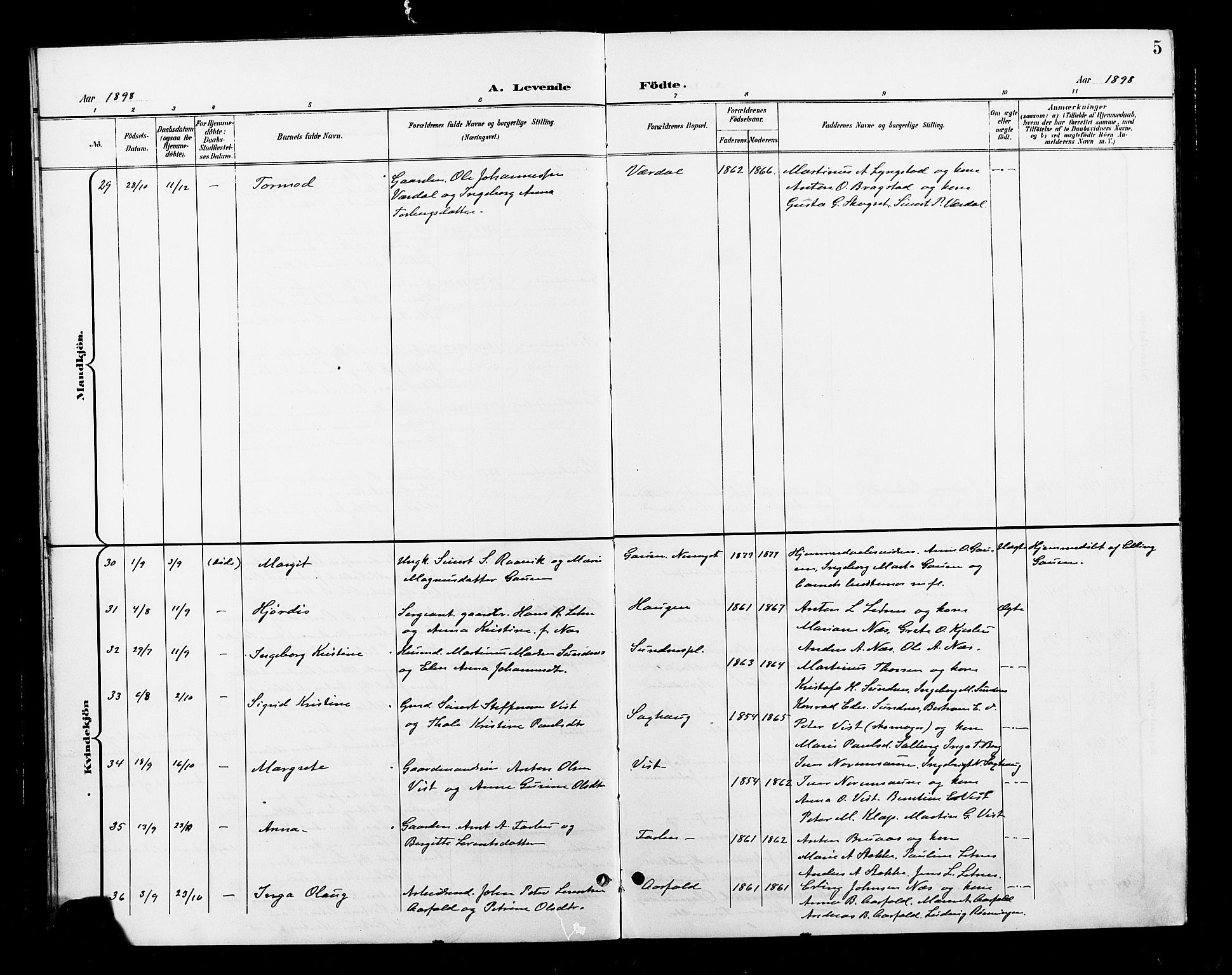 Ministerialprotokoller, klokkerbøker og fødselsregistre - Nord-Trøndelag, SAT/A-1458/730/L0302: Parish register (copy) no. 730C05, 1898-1924, p. 5