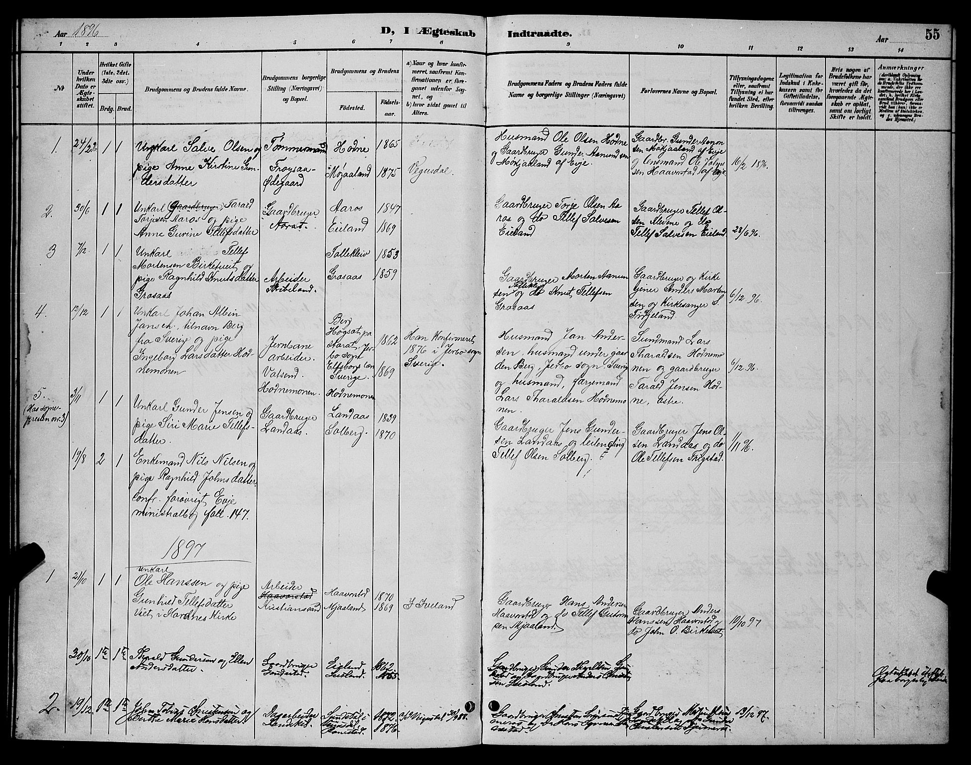 Evje sokneprestkontor, AV/SAK-1111-0008/F/Fb/Fbc/L0004: Parish register (copy) no. B 4, 1890-1900, p. 55