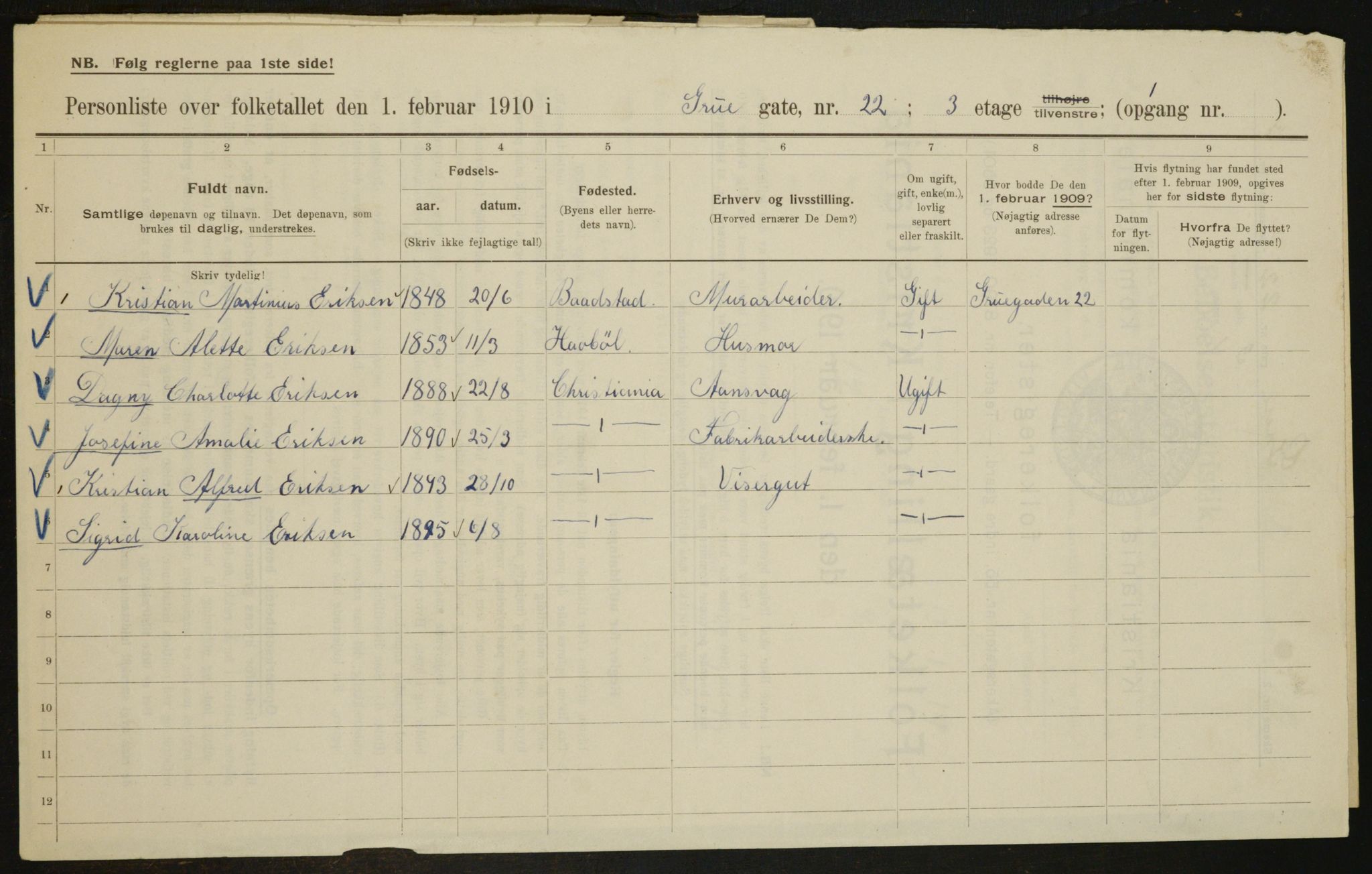 OBA, Municipal Census 1910 for Kristiania, 1910, p. 29348