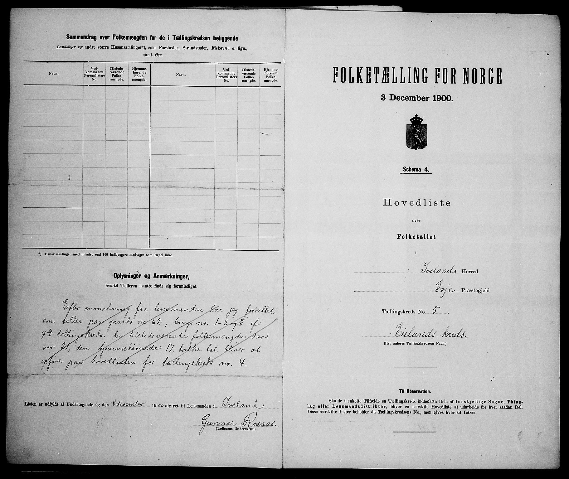 SAK, 1900 census for Iveland, 1900, p. 21