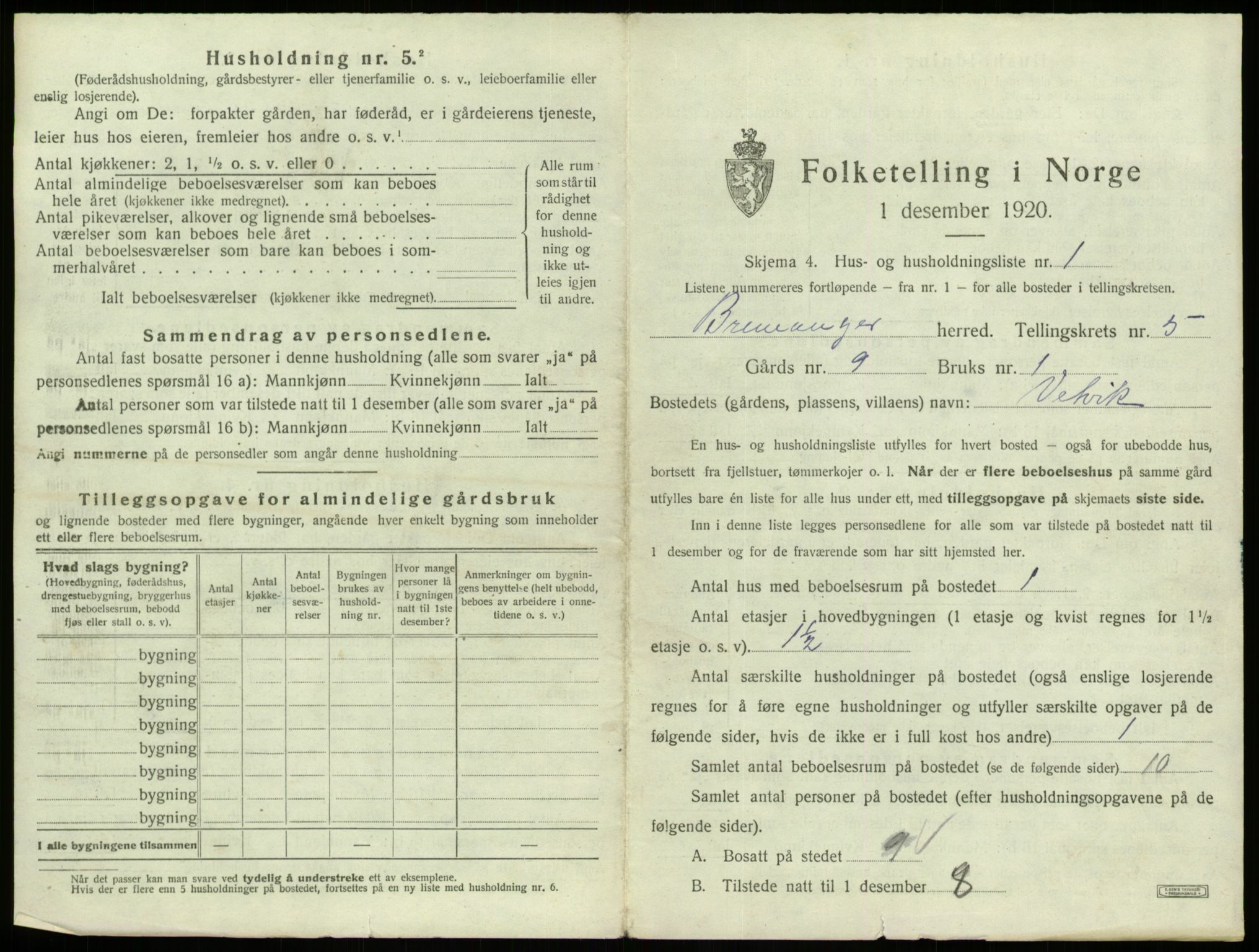 SAB, 1920 census for Bremanger, 1920, p. 445