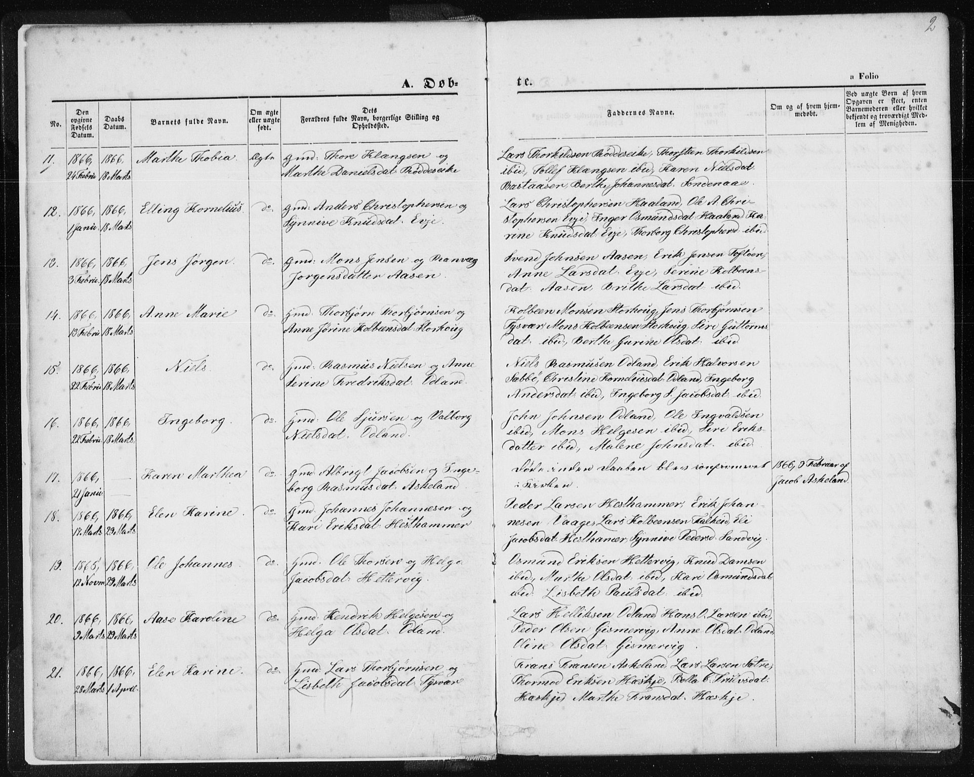 Tysvær sokneprestkontor, SAST/A -101864/H/Ha/Haa/L0005: Parish register (official) no. A 5, 1865-1878, p. 2