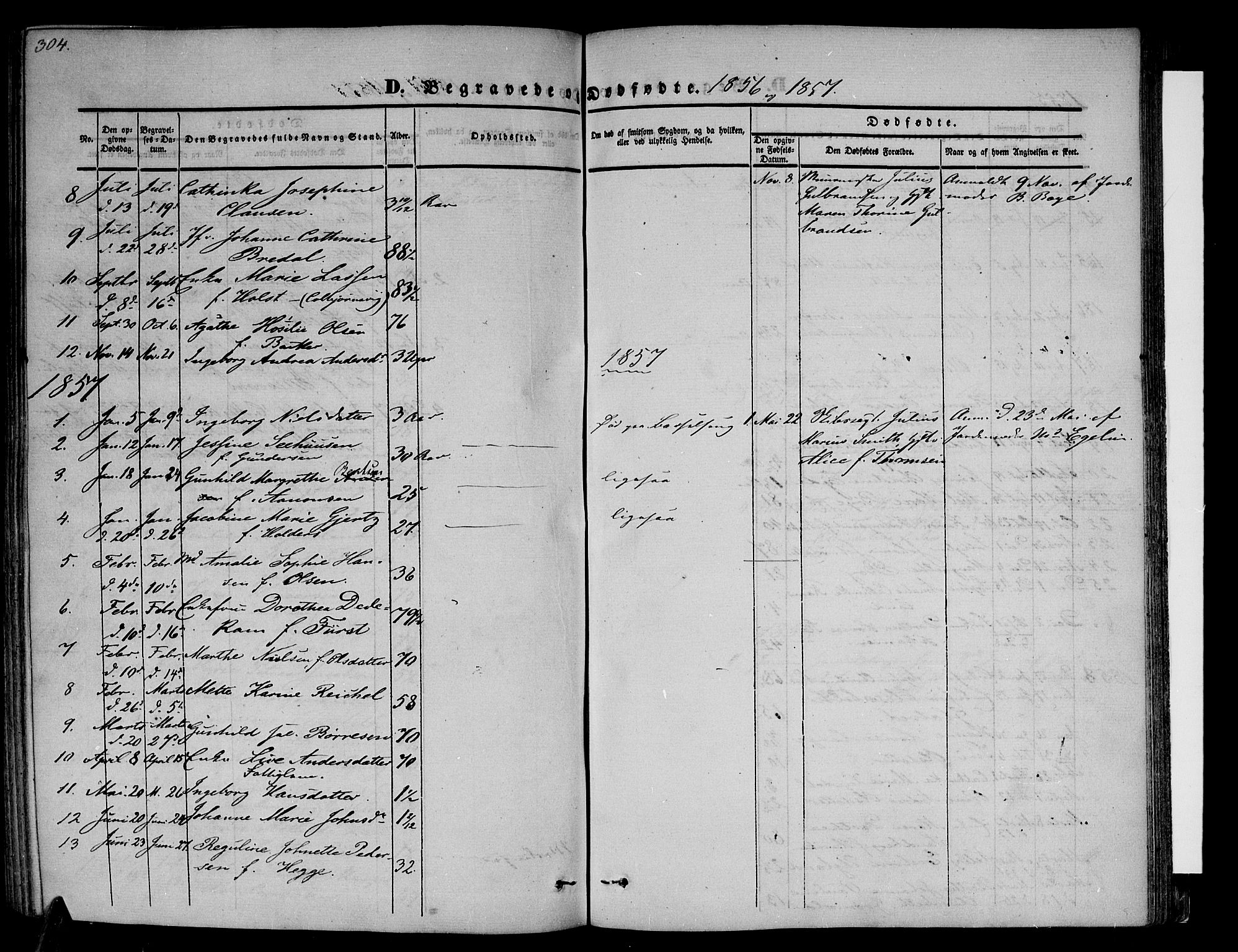 Arendal sokneprestkontor, Trefoldighet, SAK/1111-0040/F/Fb/L0002: Parish register (copy) no. B 2, 1838-1860, p. 304